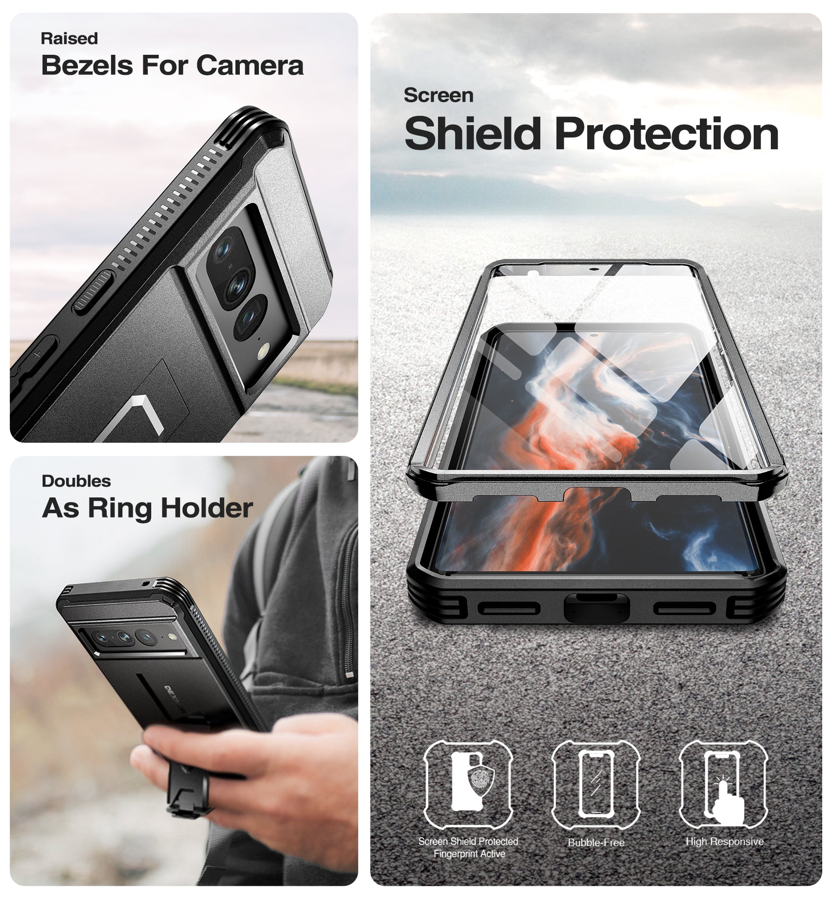 Dexnor Case for Google Pixel 7 Pro With Screen Protector Full Body Bumper Kickstand Heavy-duty Shockproof Rugged Cover.