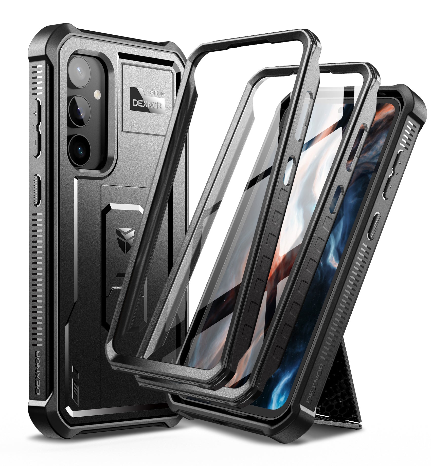 Dexnor Case for Samsung Galaxy S23 FE With Screen Protector Full Body Bumper Kickstand Heavy-duty Shockproof Rugged Cover.