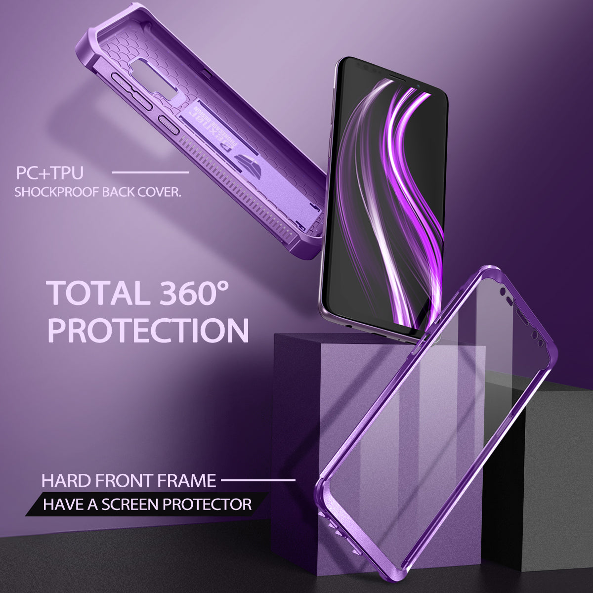 Dexnor Case for Samsung Galaxy S9 With Single Screen Protector Full Body Bumper Kickstand Heavy-duty Shockproof Rugged Cover.