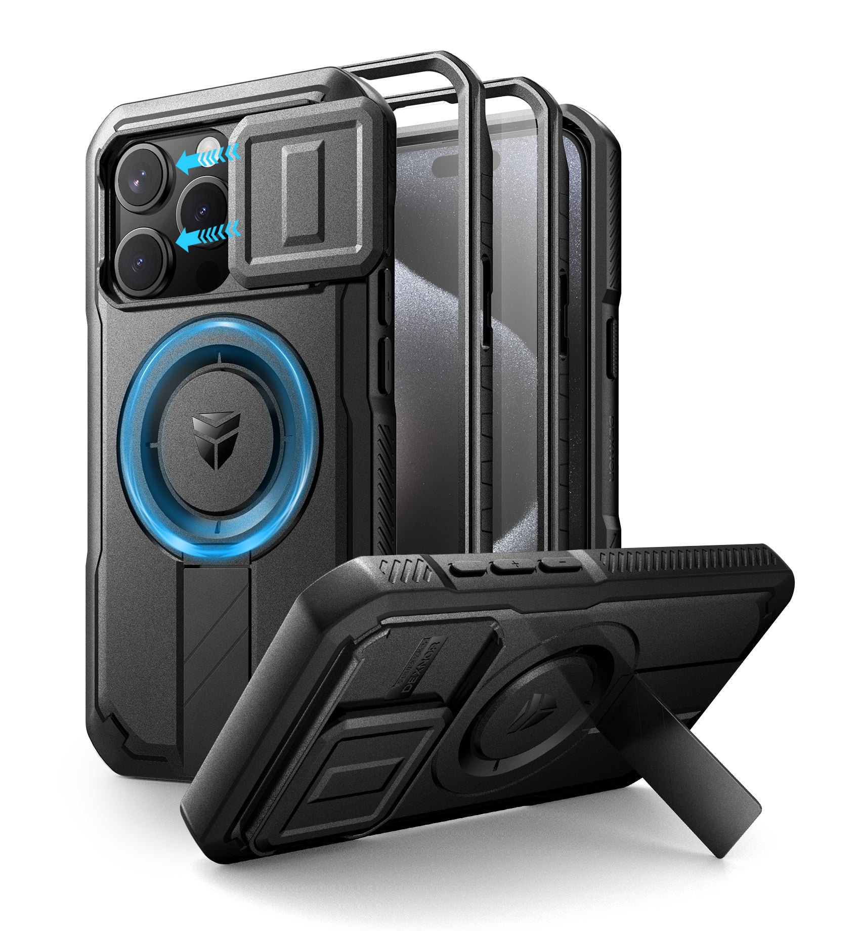 Dexnor Durable Case for iPhone 15 Pro with Built In Screen Protector and Slide Camera Cover 360 Magsafe Rugged Bumper Cover