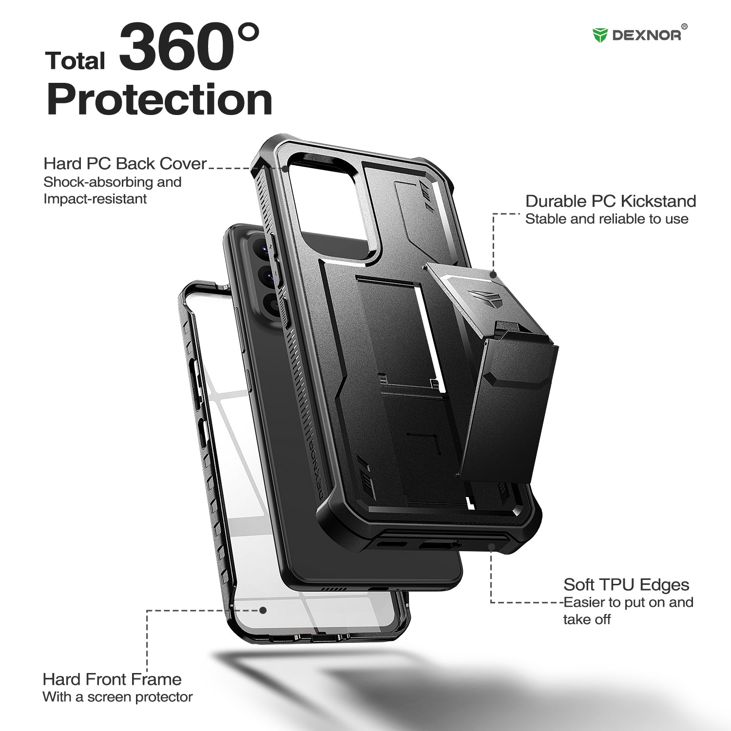 Dexnor Case for Samsung Galaxy A53 5G With Single Screen Protector Full Body Bumper Kickstand Heavy-duty Shockproof Rugged Cover.