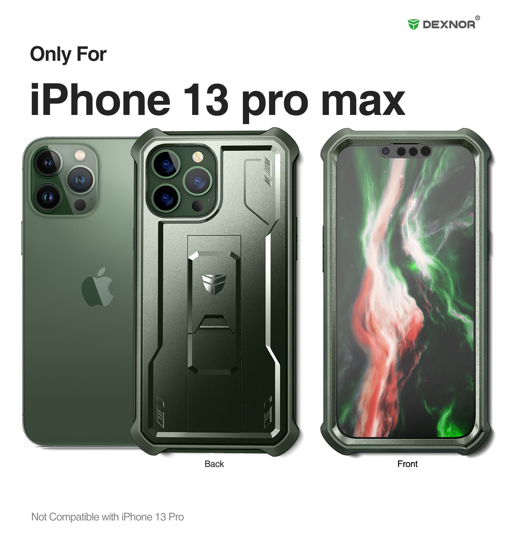 Dexnor for iphone 13 Pro Max Case With Heavy-duty Shockproof Full Body Built-in Screen Protector Adjustable Kickstand