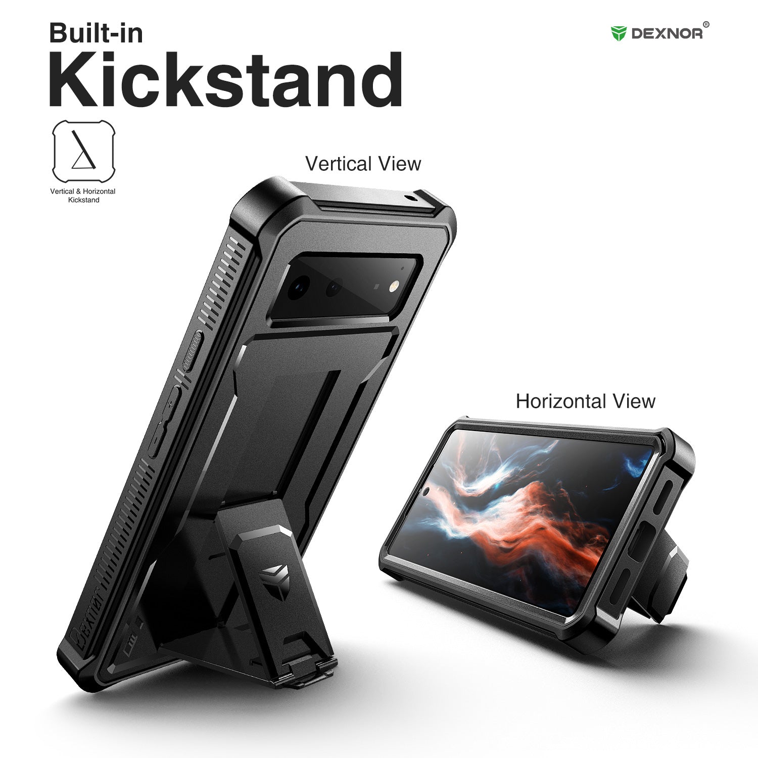 Dexnor Case for Google Pixel 6 With Screen Protector Full Body Bumper Kickstand Heavy-duty Shockproof Rugged Cover.
