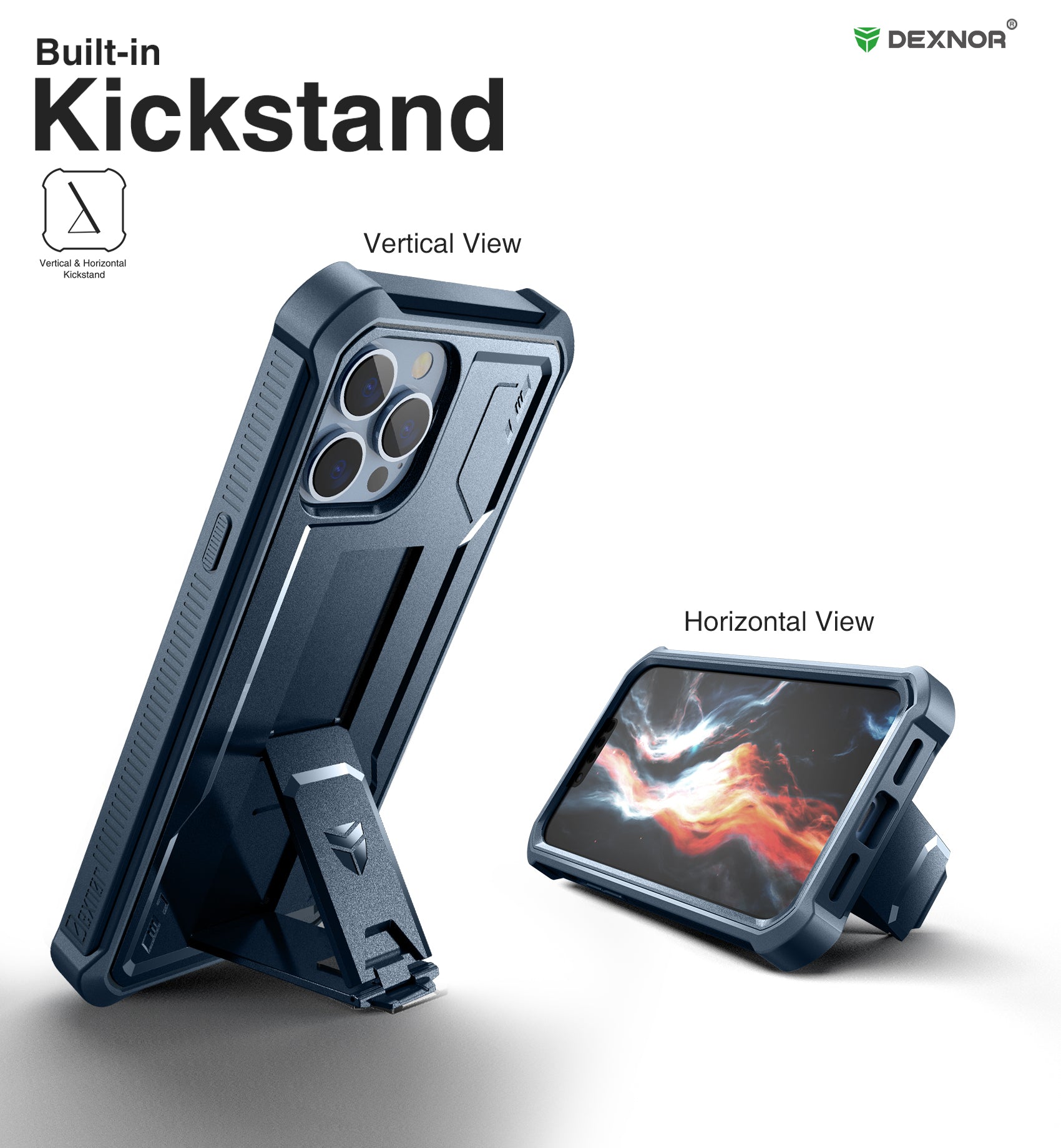 Dexnor for iphone 13 Pro Max Case With Heavy-duty Shockproof Full Body Built-in Screen Protector Adjustable Kickstand