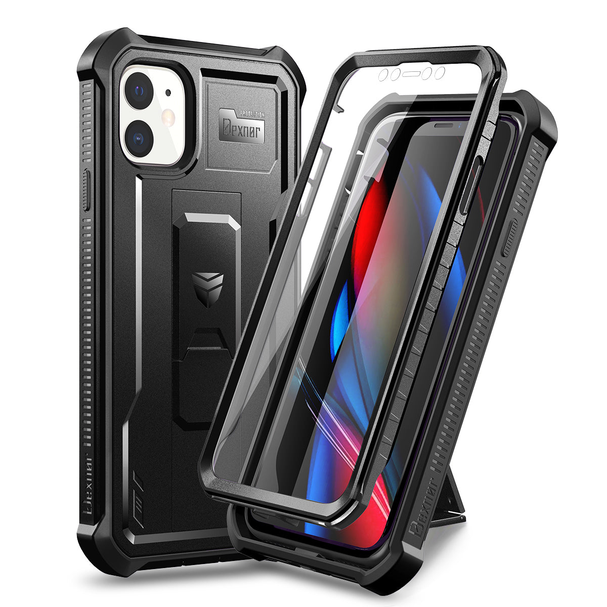 Dexnor Case for iPhone 11 With Screen Protector Full Body Bumper Kickstand Heavy-duty Shockproof Rugged Cover.
