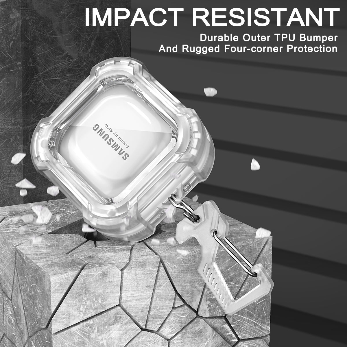 Dexnor Earphone Case For Samsung Galaxy Buds Live / Pro / Buds2 / Buds2 Pro /FE(2023) with Secure Lock and Carabiner Full Body Bumper Shockproof Rugged Cover Electroplating version.