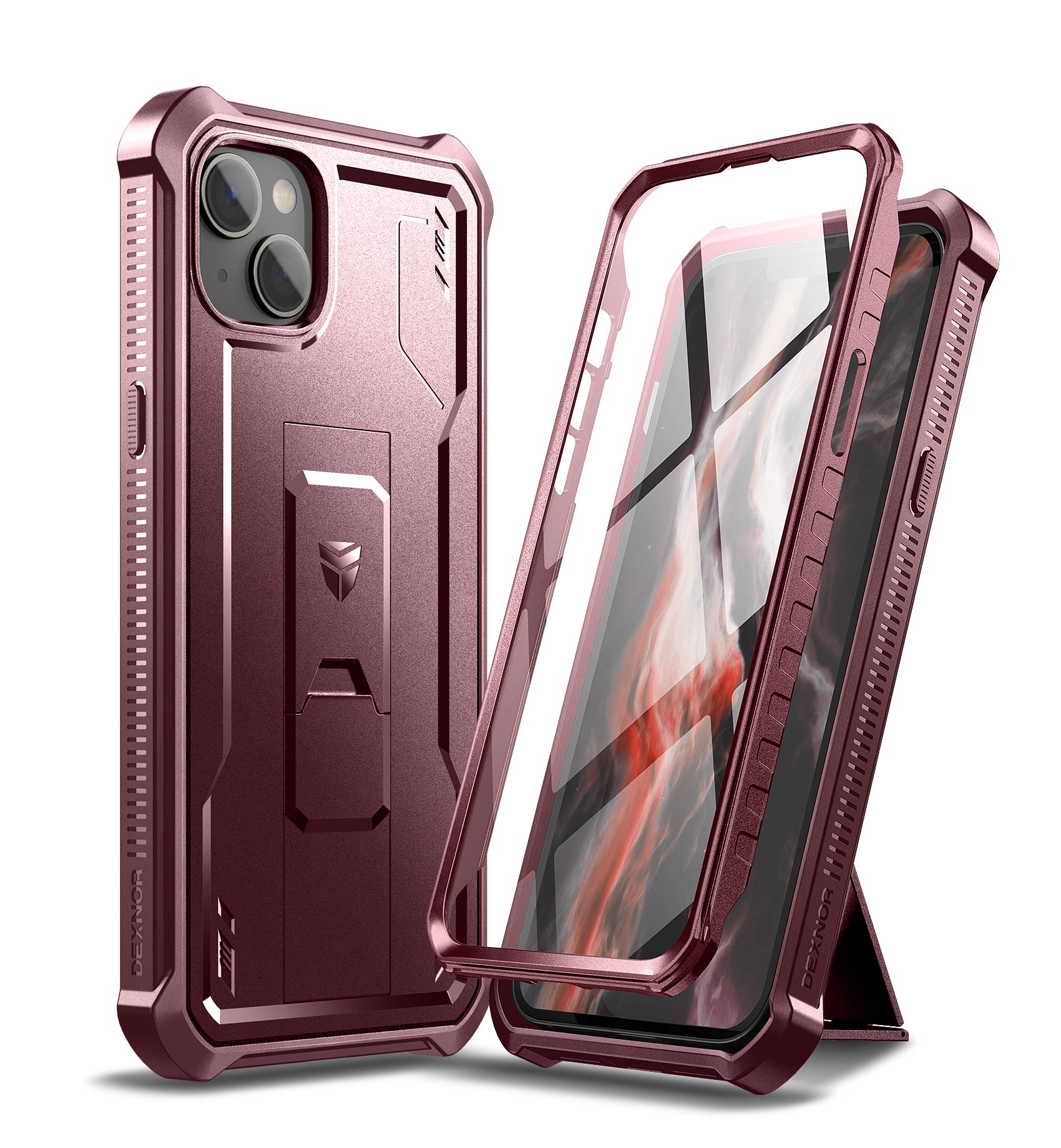 Dexnor for iphone 14 Plus Case With Heavy-duty Shockproof Full Body Built-in Screen Protector Adjustable Kickstand