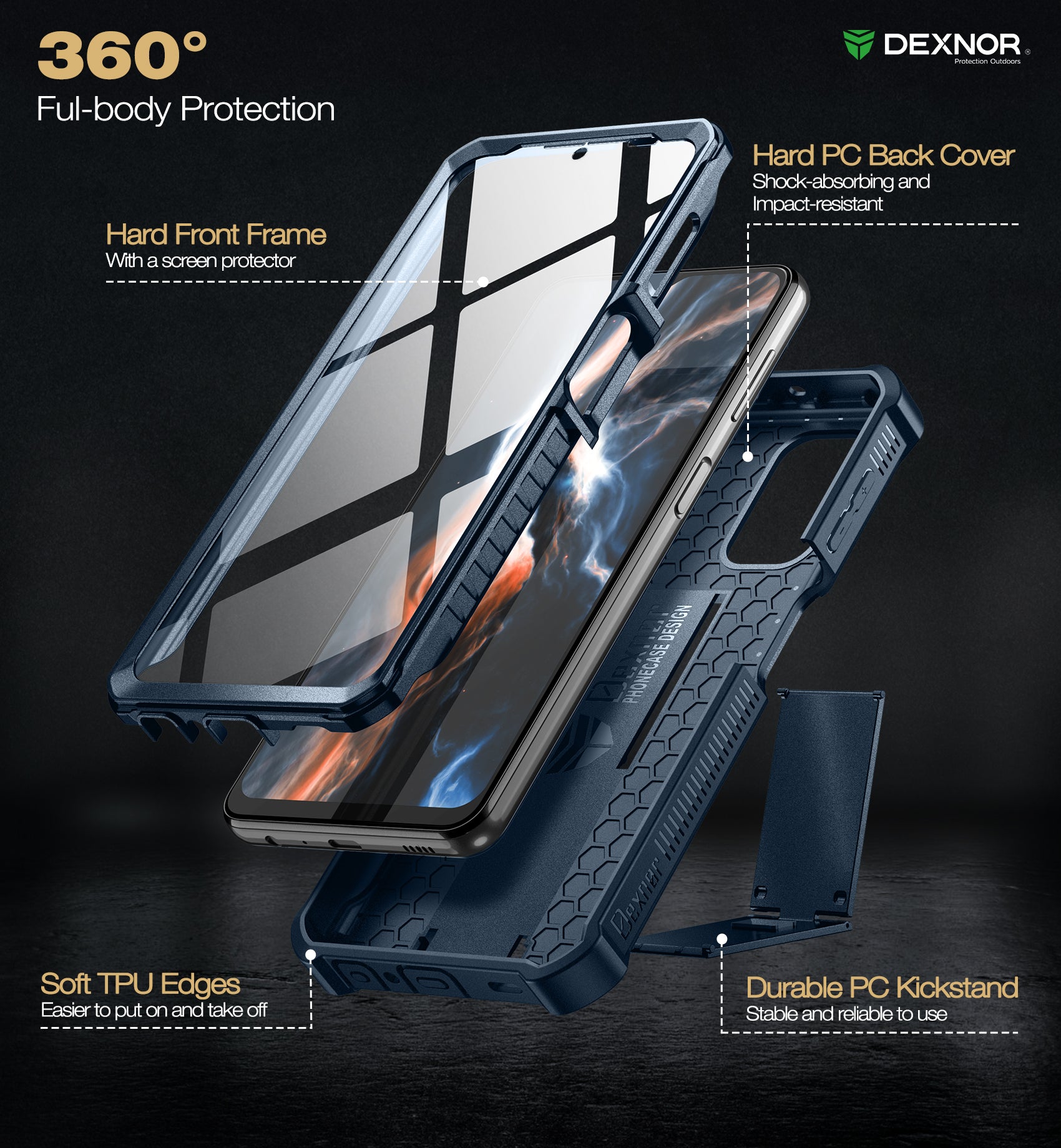 Dexnor Case for Samsung Galaxy A32 5G With Single Screen Protector Full Body Bumper Kickstand Heavy-duty Shockproof Rugged Cover.
