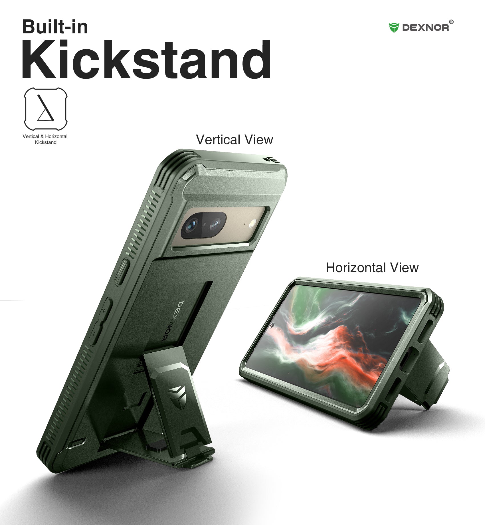 Dexnor Case for Google Pixel 7 With Screen Protector Full Body Bumper Kickstand Heavy-duty Shockproof Rugged Cover.