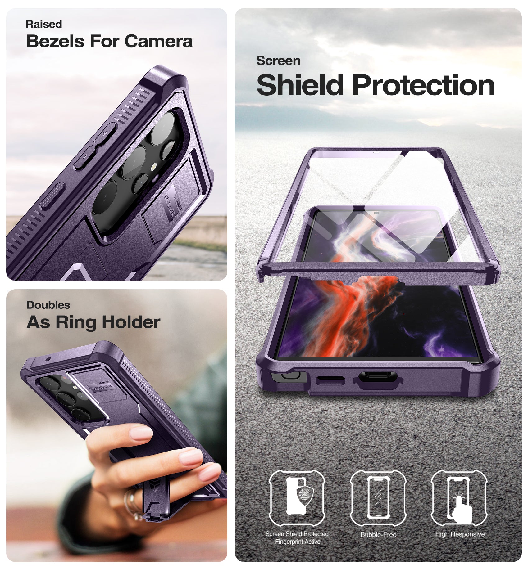 Dexnor Case for Samsung Galaxy S23 Ultra With Screen Protector Full Body Bumper Kickstand Heavy-duty Shockproof Cover