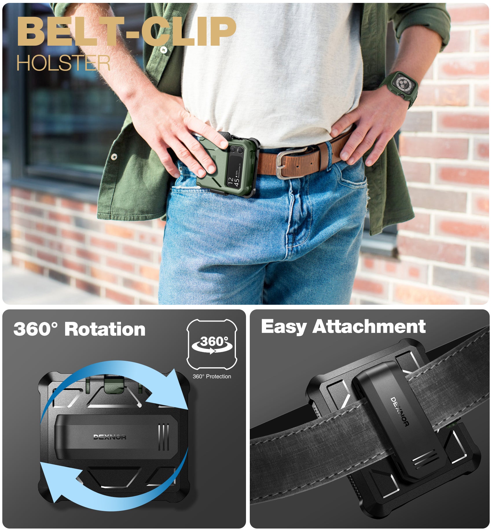 Dexnor Case for Samsung Galaxy Z Flip 4  Hinge Coverage With Screen Protector Full Body Bumper Kickstand Hinge Coverage Shockproof Rugged  Cover