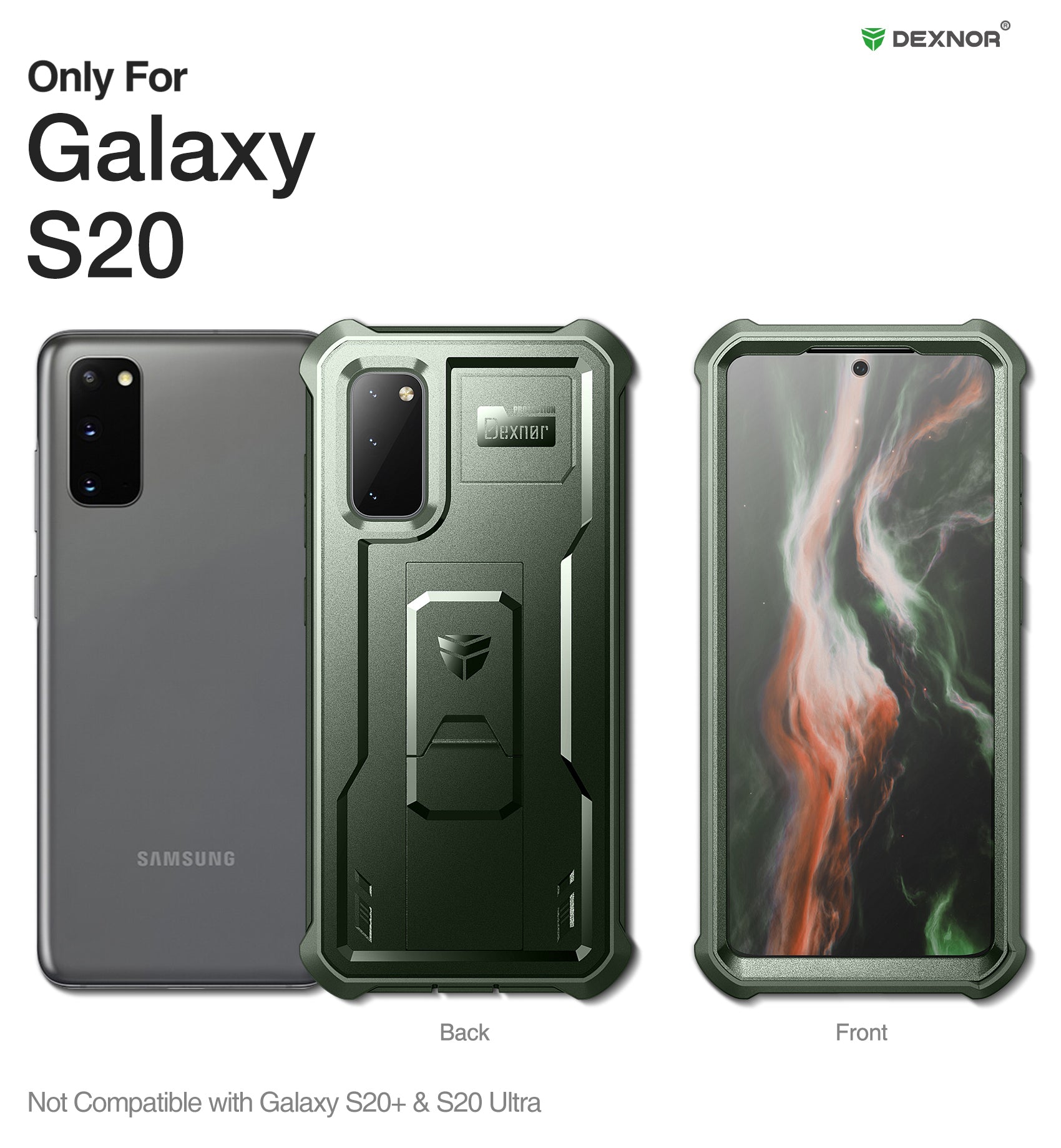 Dexnor Case for Samsung Galaxy S20 With Single Screen Protector Full Body Bumper Kickstand Heavy-duty Shockproof Rugged Cover.