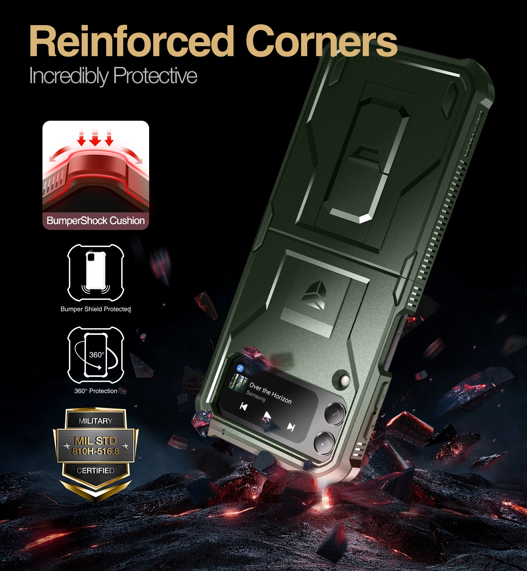 Dexnor Case for Samsung Galaxy Z Flip 4  Hinge Coverage With Screen Protector Full Body Bumper Kickstand Hinge Coverage Shockproof Rugged  Cover