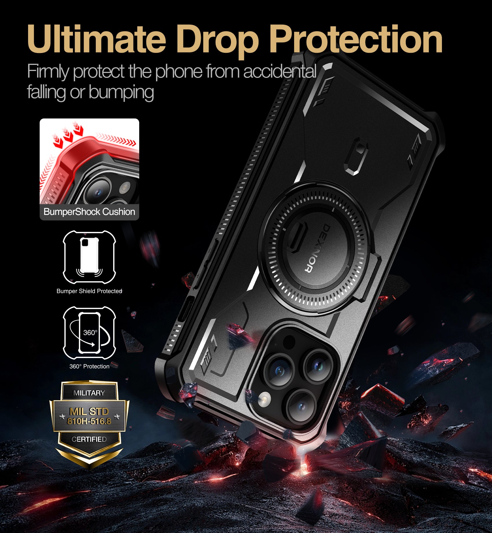 Dexnor for iphone 14 Pro Max Case Heavy-duty Shockproof Full Body Built-in Screen Protector Adjustable Kickstand