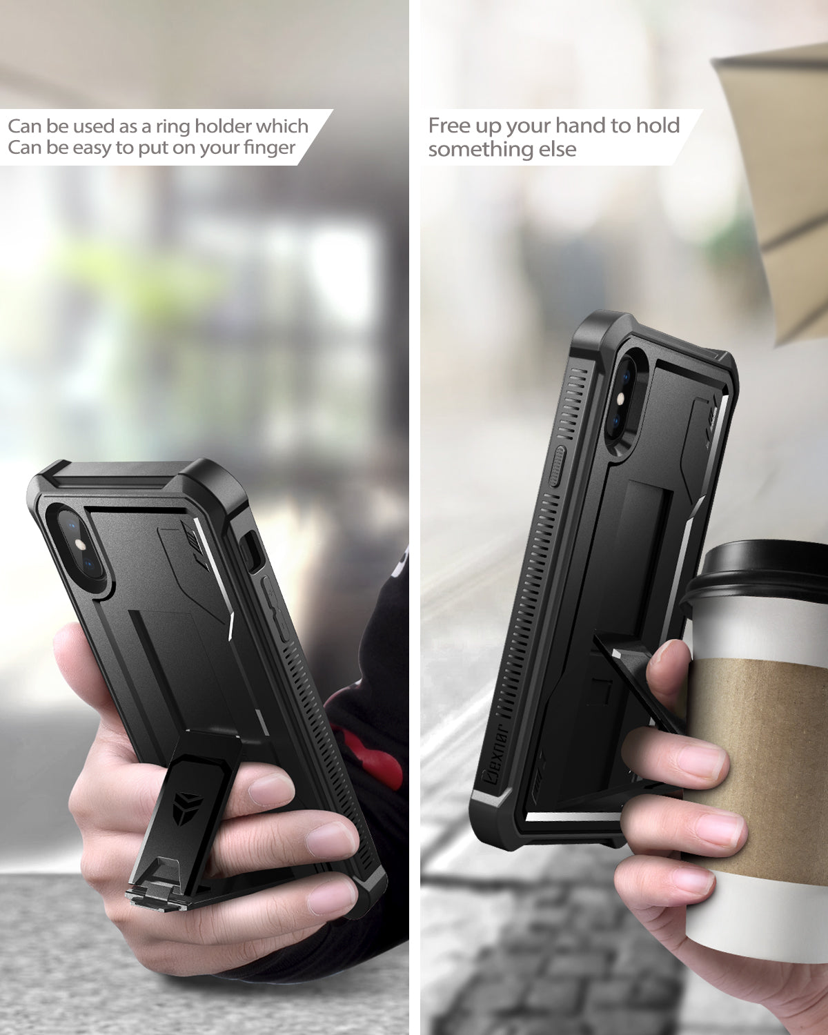 Dexnor Case for iPhone XS Max With Screen Protector Full Body Bumper Kickstand Heavy-duty Shockproof Rugged Cover.