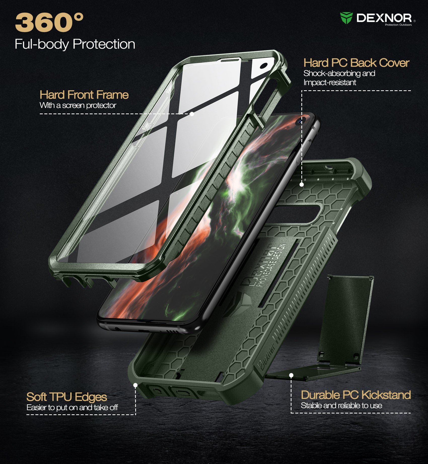 Dexnor Case for Samsung Galaxy S10E With Single Screen Protector Full Body Bumper Kickstand Heavy-duty Shockproof Rugged Cover