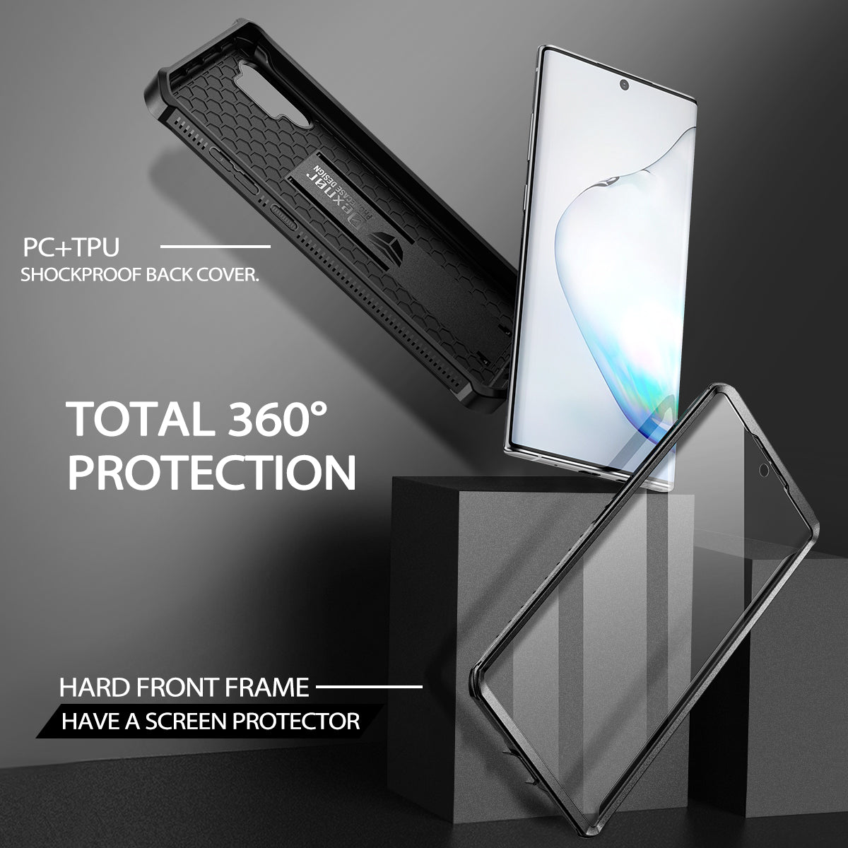 Dexnor Case for Samsung Galaxy Note 10+ With Single Screen Protector Full Body Bumper Kickstand Heavy-duty Shockproof Rugged Cover.