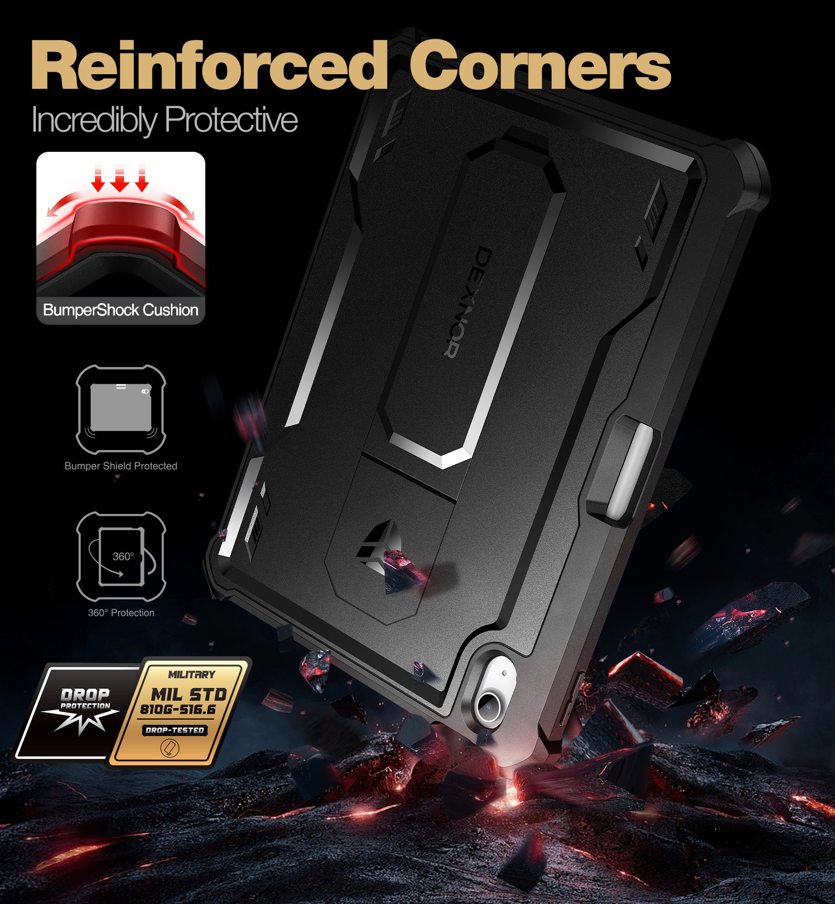 Dexnor Tablet Case for iPad 2022 With Screen Protector Full Body Bumper Kickstand Heavy-duty Shockproof Rugged Pen Holder Cover.