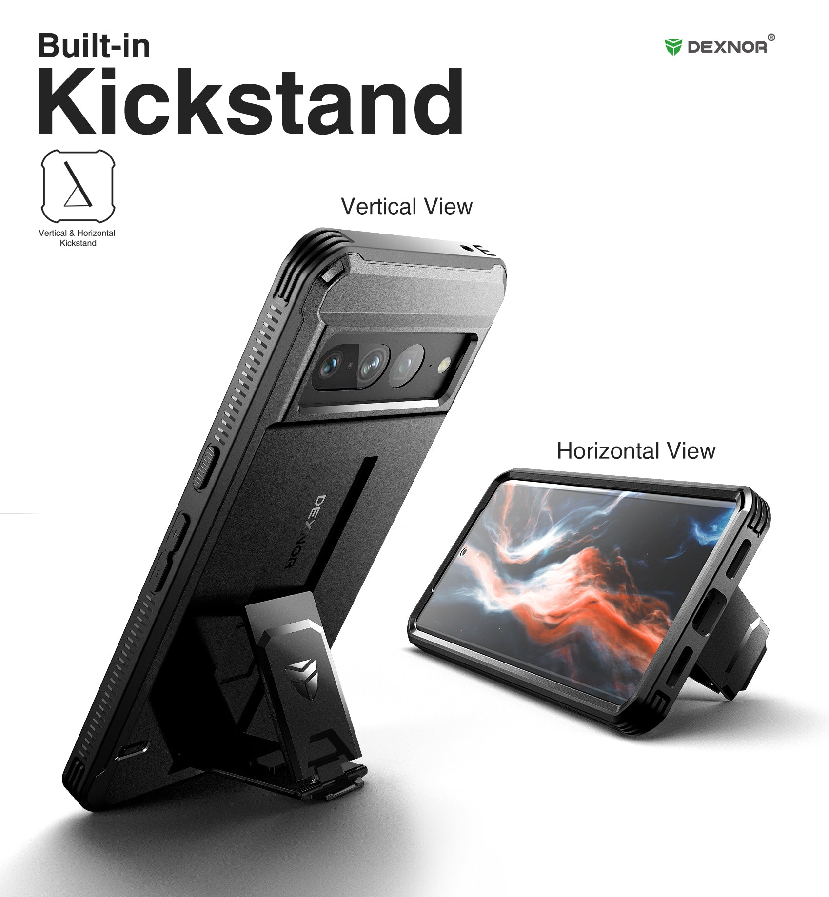 Dexnor Case for Google Pixel 7 Pro With Screen Protector Full Body Bumper Kickstand Heavy-duty Shockproof Rugged Cover.