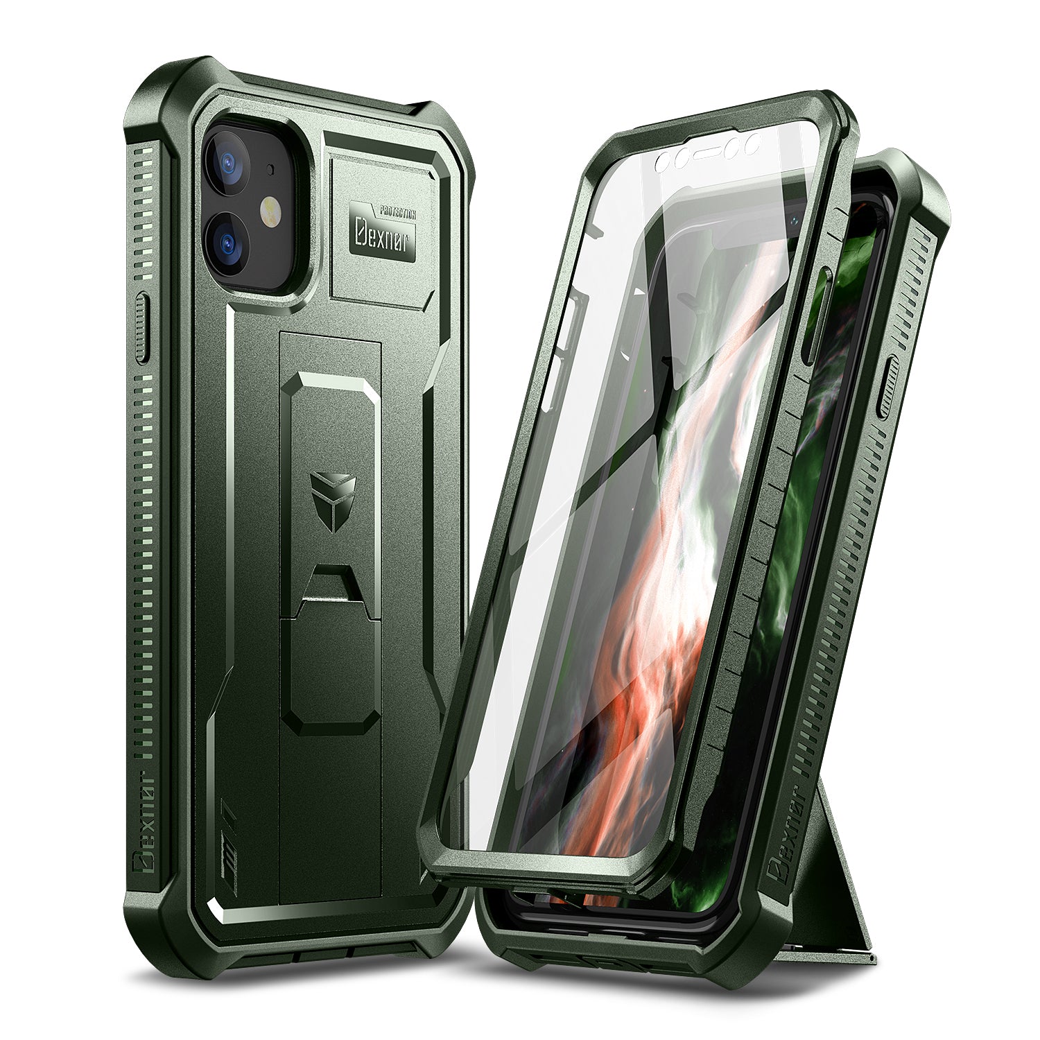 Dexnor Case for iPhone 11 With Screen Protector Full Body Bumper Kickstand Heavy-duty Shockproof Rugged Cover.