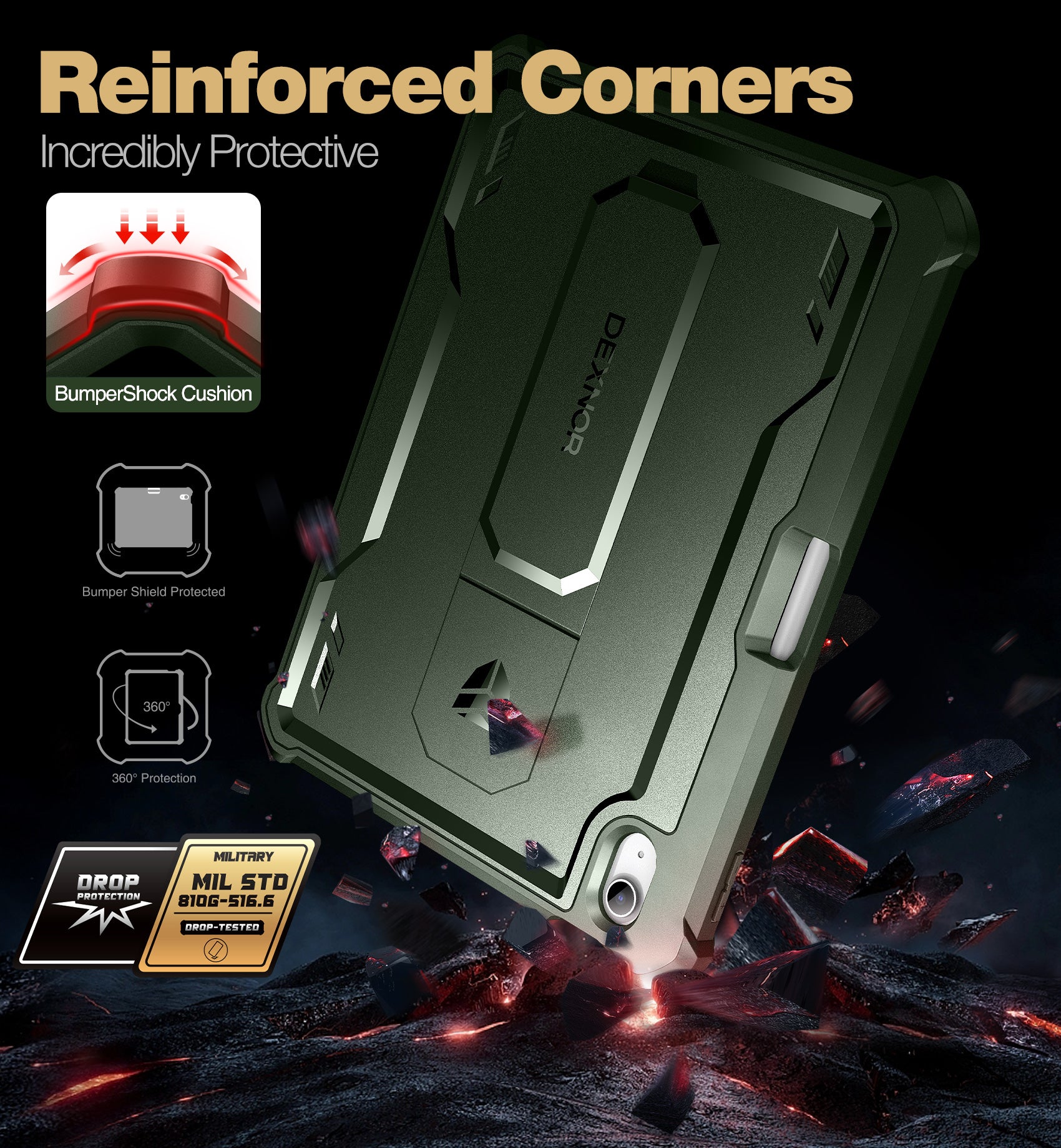 Dexnor Tablet Case for iPad 2022 With Screen Protector Full Body Bumper Kickstand Heavy-duty Shockproof Rugged Pen Holder Cover.