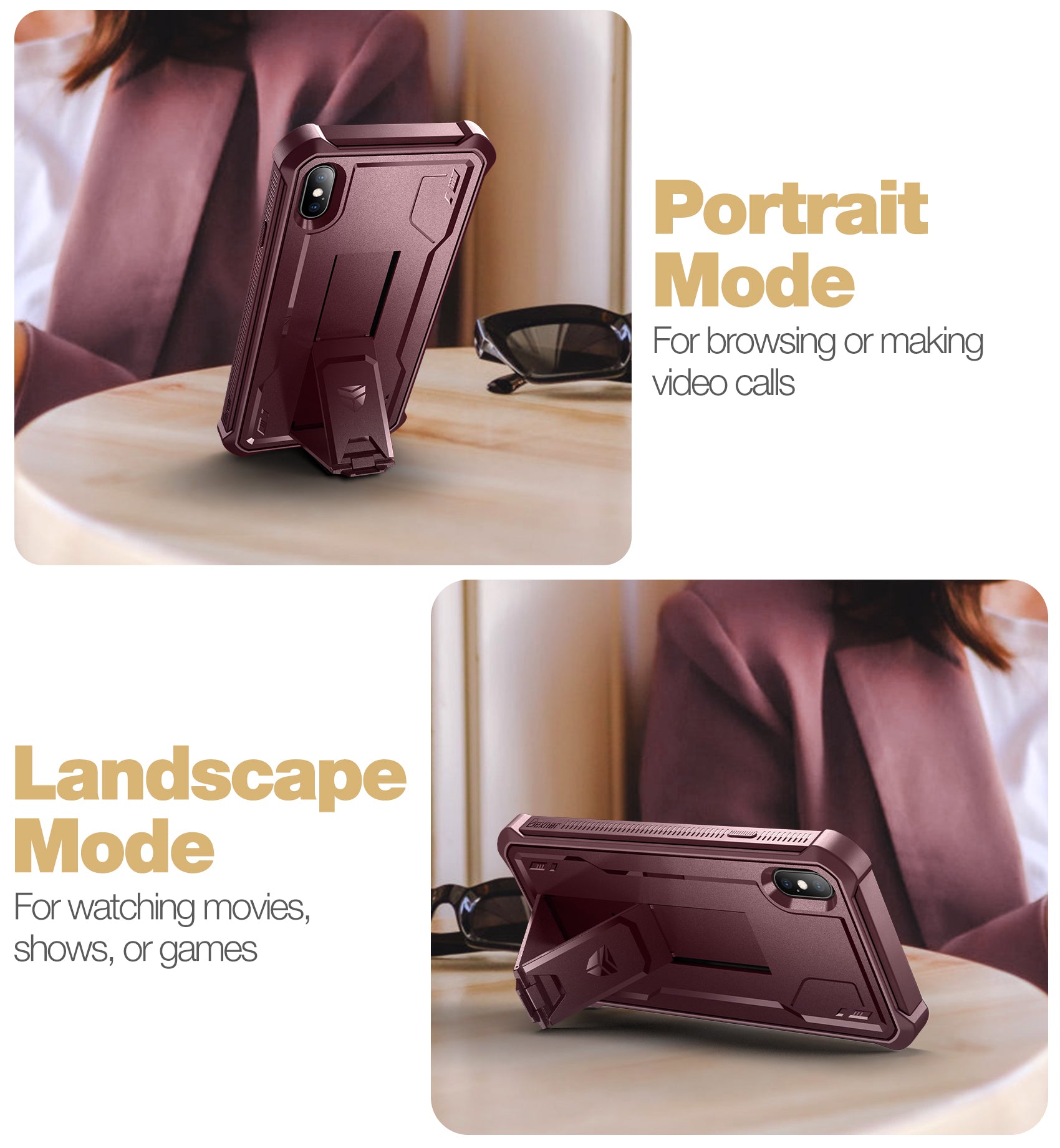 Dexnor Case for iPhone XS Max With Screen Protector Full Body Bumper Kickstand Heavy-duty Shockproof Rugged Cover.