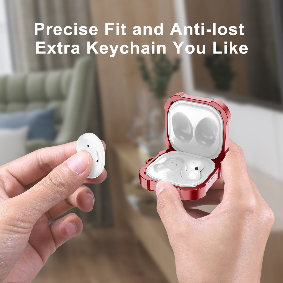 Dexnor Earphone Case For Samsung Galaxy Buds Live / Pro / Buds2 / Buds2 Pro /FE(2023) with Secure Lock and Carabiner Full Body Bumper Shockproof Rugged Cover Electroplating version.