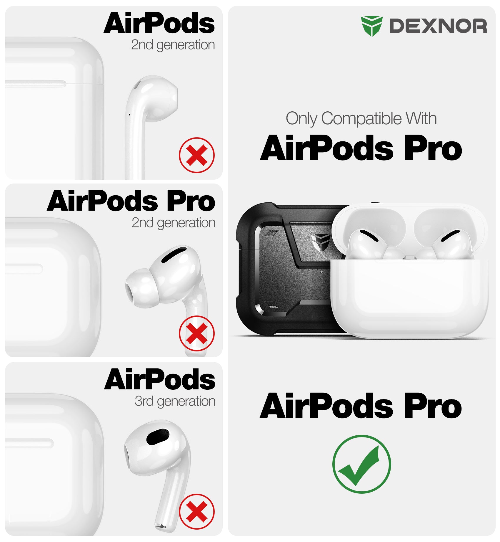 Dexnor Earphone Case for AirPods Pro 2019 with Secure Lock and Carabiner Full Body Bumper Shockproof Rugged Cover