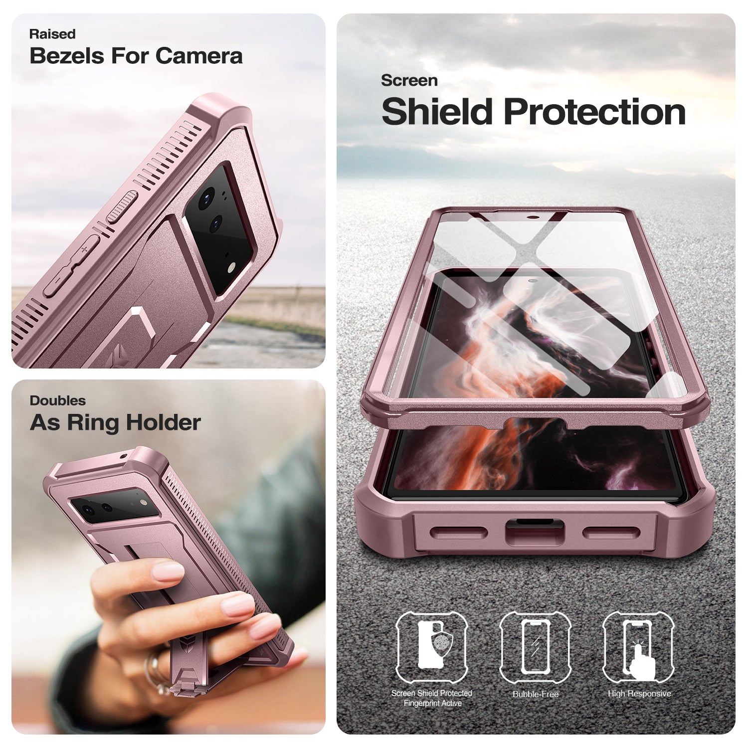 Dexnor Case for Google Pixel 6 With Screen Protector Full Body Bumper Kickstand Heavy-duty Shockproof Rugged Cover.