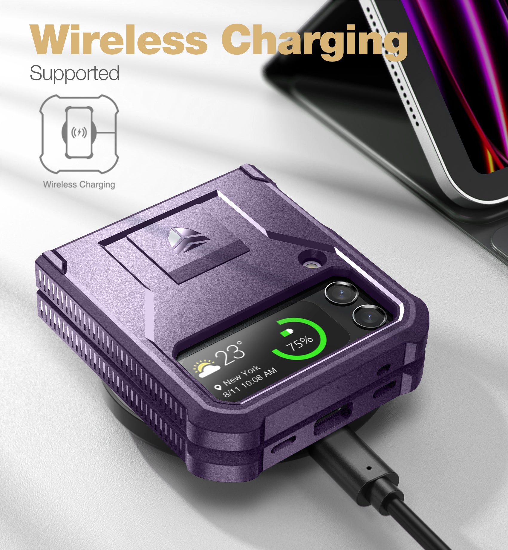 Dexnor Case for Samsung Galaxy Z Flip 4  Hinge Coverage With Screen Protector Full Body Bumper Kickstand Hinge Coverage Shockproof Rugged  Cover