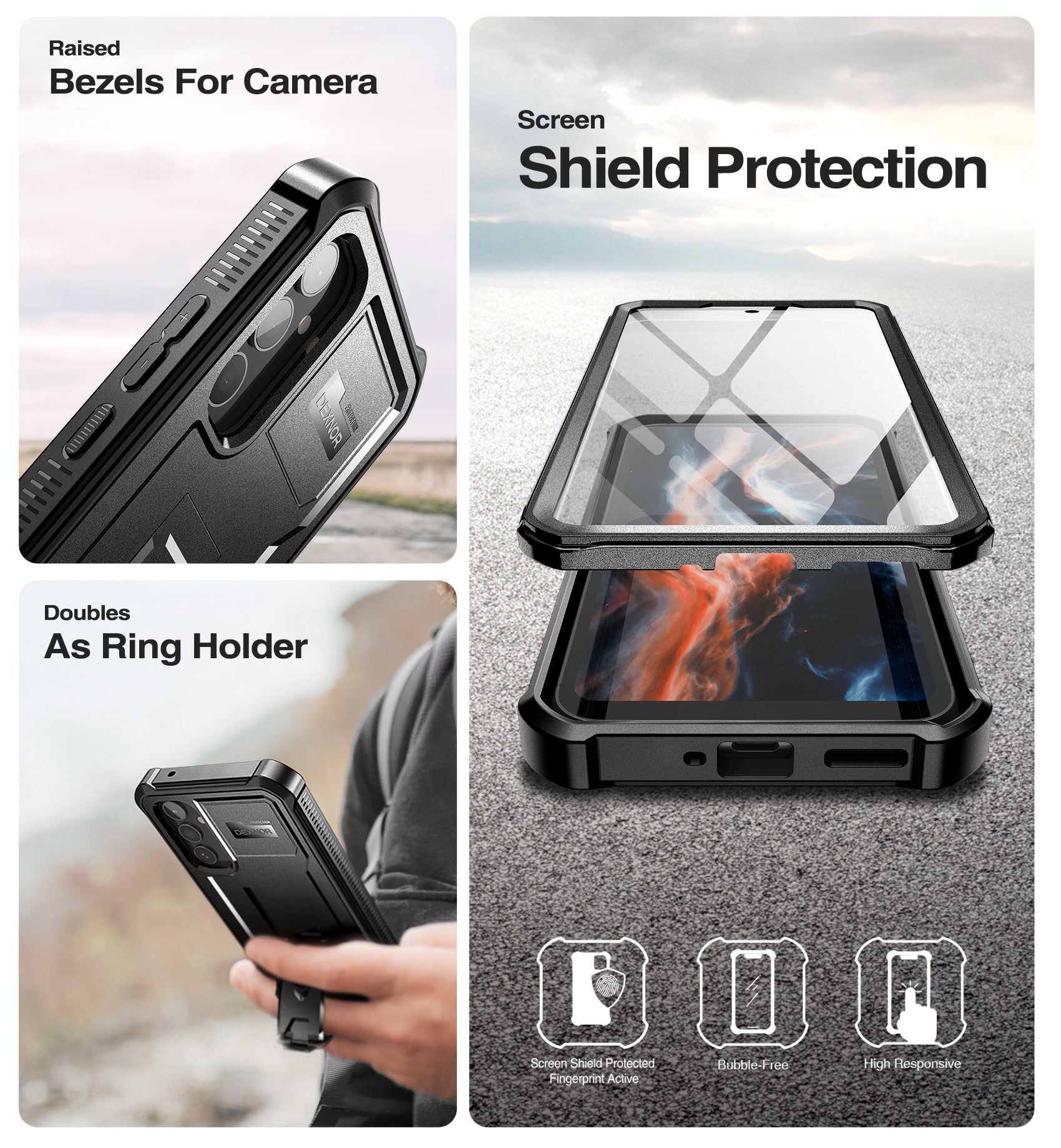 Dexnor Case for Samsung Galaxy A34 5G With Screen Protector Full Body Bumper Kickstand Heavy-duty Shockproof Rugged Cover.