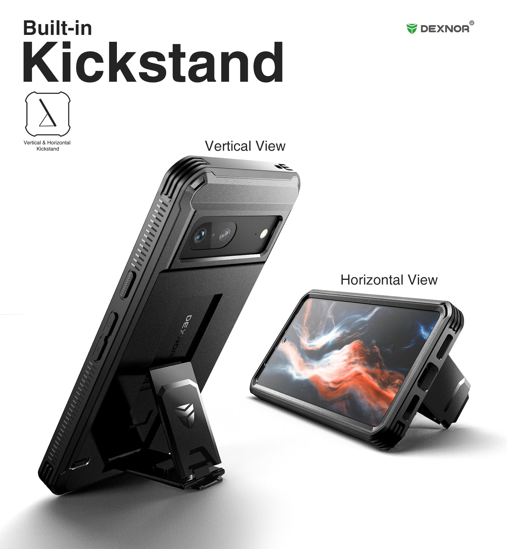 Dexnor Case for Google Pixel 7 With Screen Protector Full Body Bumper Kickstand Heavy-duty Shockproof Rugged Cover.