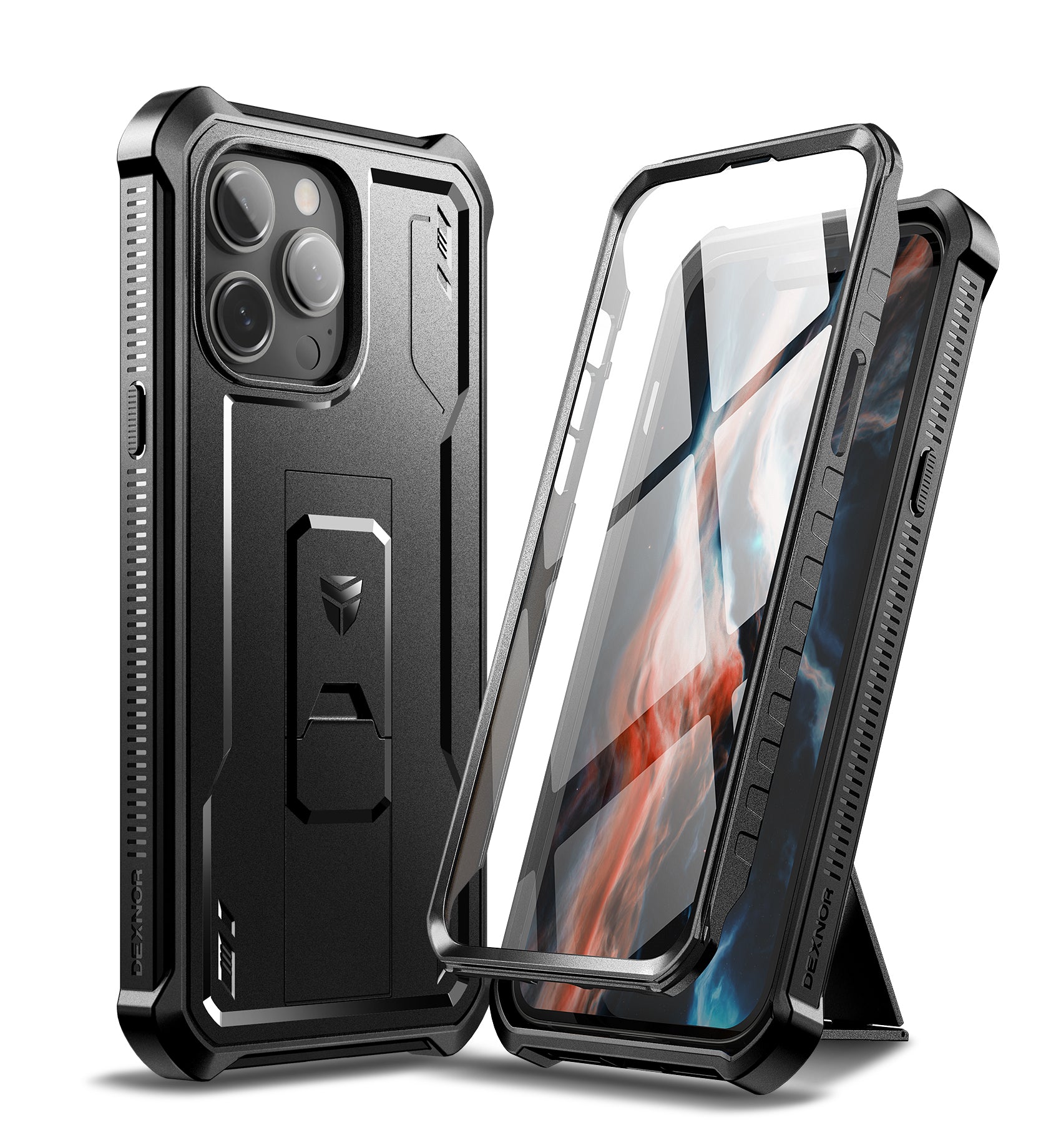 Dexnor for iphone 14 Pro Max Case Heavy-duty Shockproof Full Body Built-in Screen Protector Adjustable Kickstand
