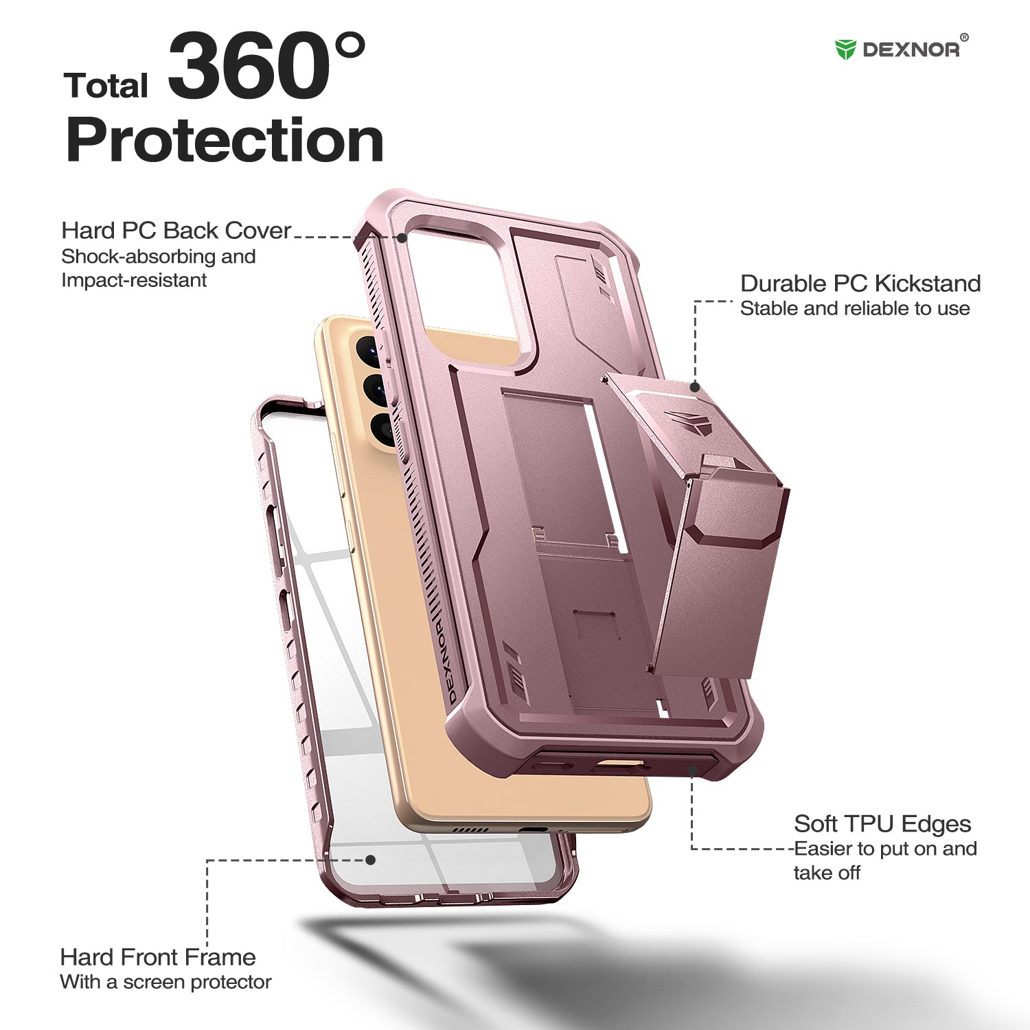 Dexnor Case for Samsung Galaxy A53 5G With Single Screen Protector Full Body Bumper Kickstand Heavy-duty Shockproof Rugged Cover.