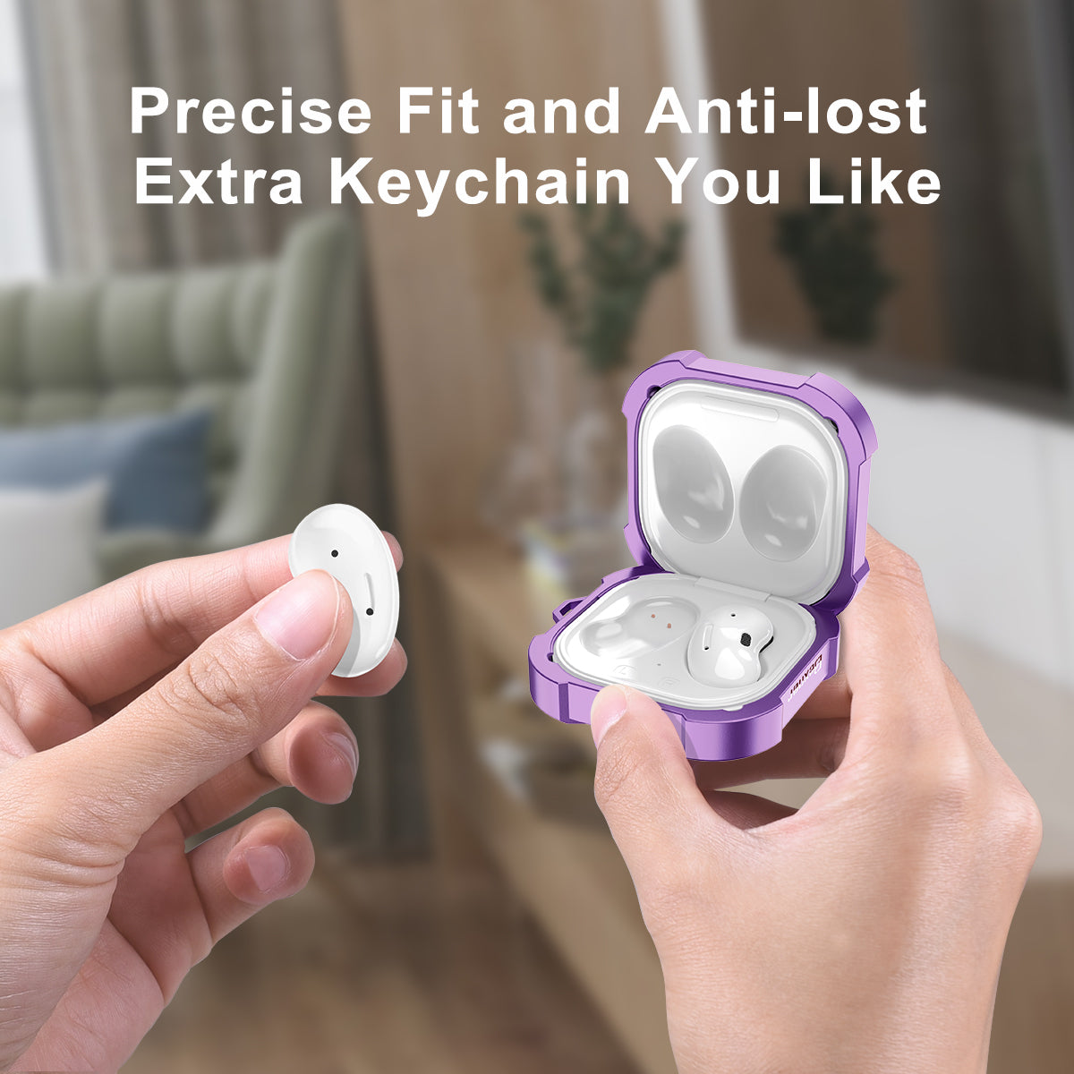 Dexnor Earphone Case For Samsung Galaxy Buds Live / Pro / Buds2 / Buds2 Pro /FE(2023) with Secure Lock and Carabiner Full Body Bumper Shockproof Rugged Cover Electroplating version.