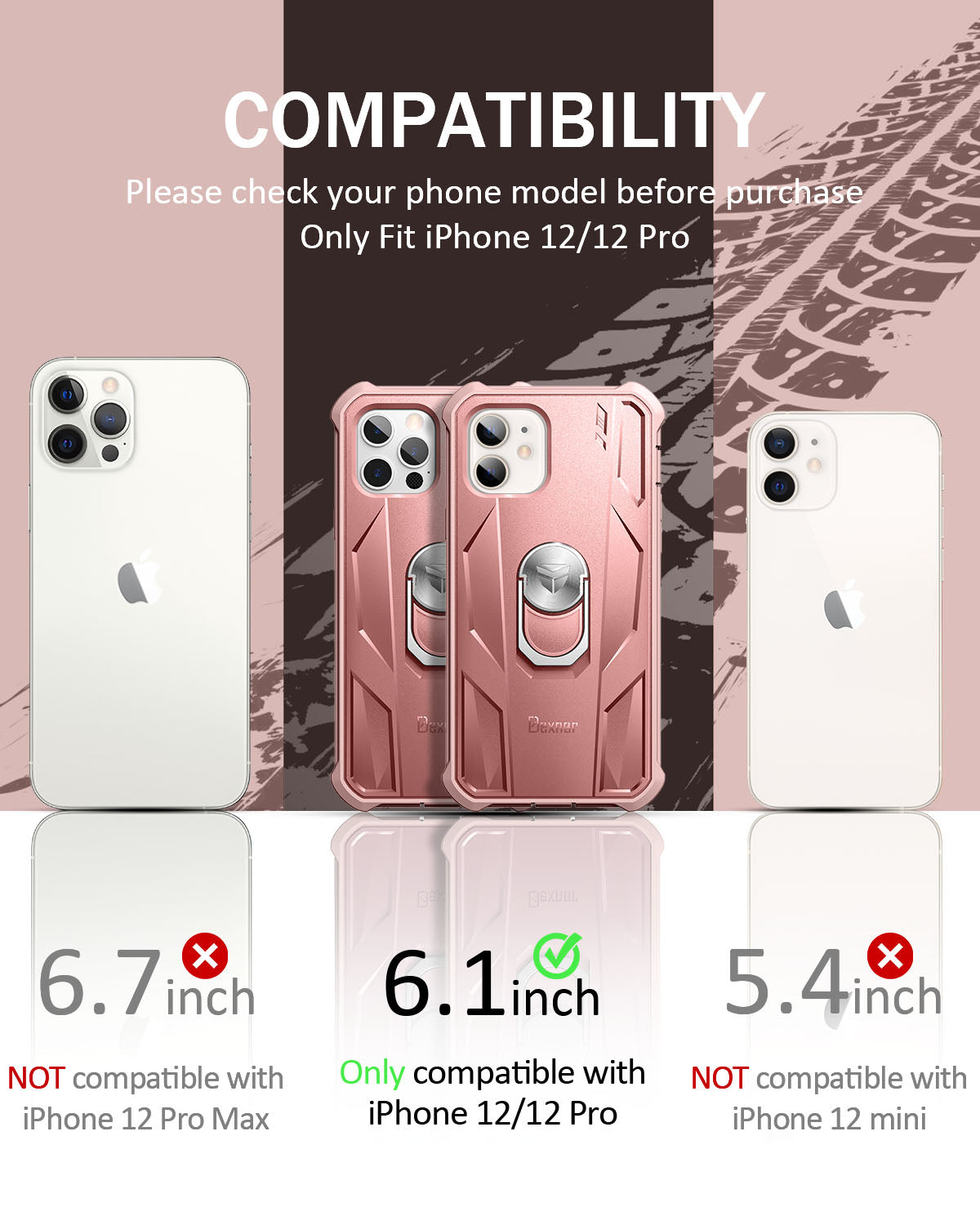 Dexnor Rugged Full Body Case for iPhone 12/12 Pro with Screen Protector & Ring Kickstand Car Mount, Slim Shockproof Protective Bumper Cover with Anti Dust Plugs.