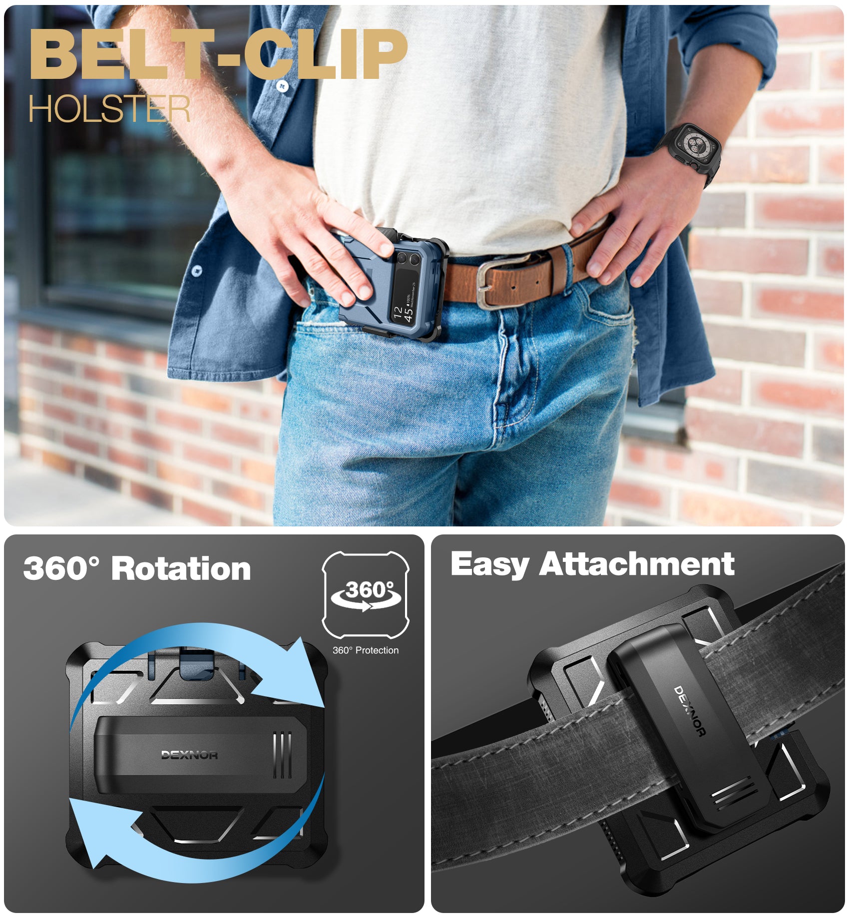 Dexnor Case for Samsung Galaxy Z Flip 4  Hinge Coverage With Screen Protector Full Body Bumper Kickstand Hinge Coverage Shockproof Rugged  Cover