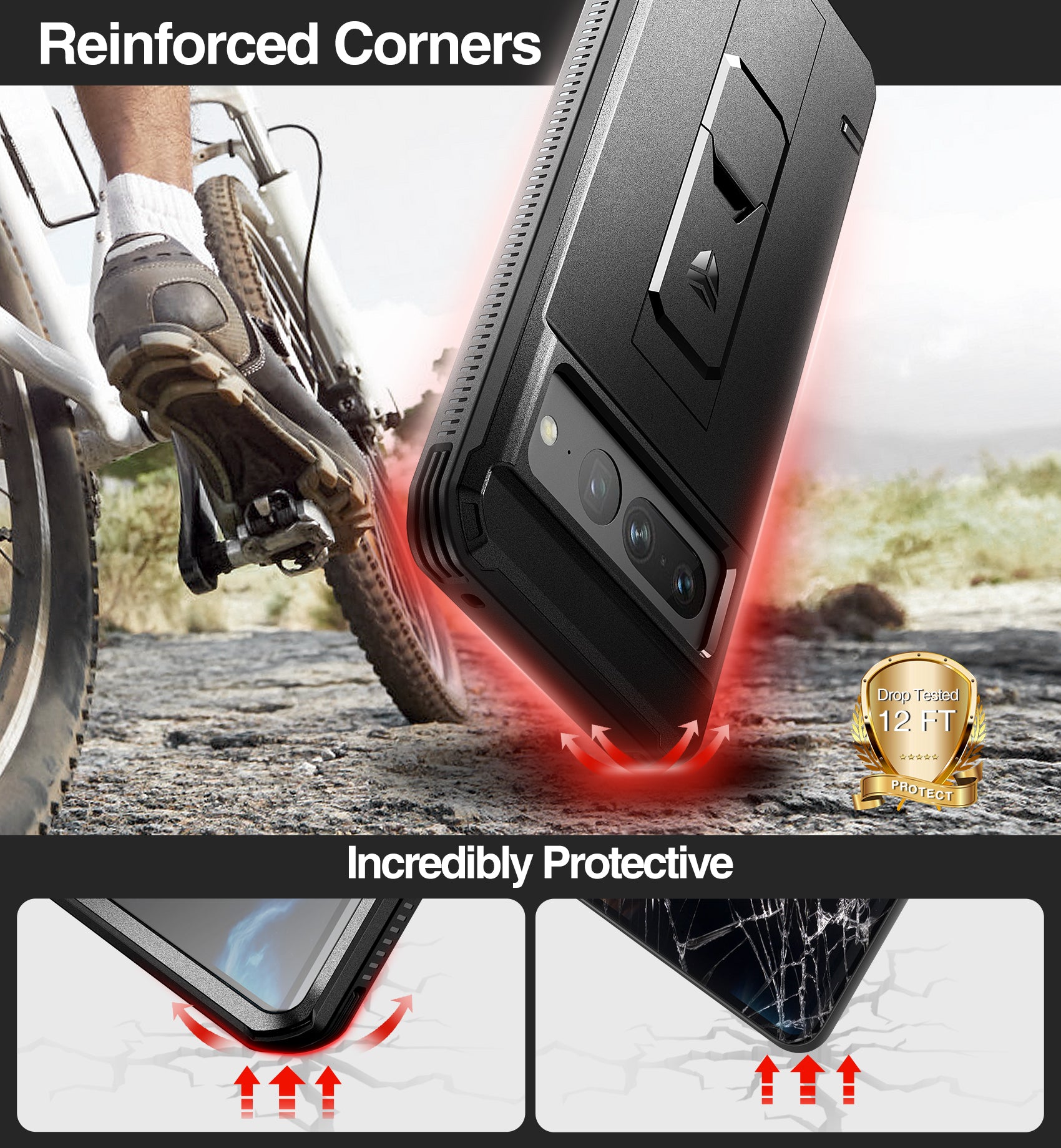 Dexnor Case for Google Pixel 7 Pro With Screen Protector Full Body Bumper Kickstand Heavy-duty Shockproof Rugged Cover.