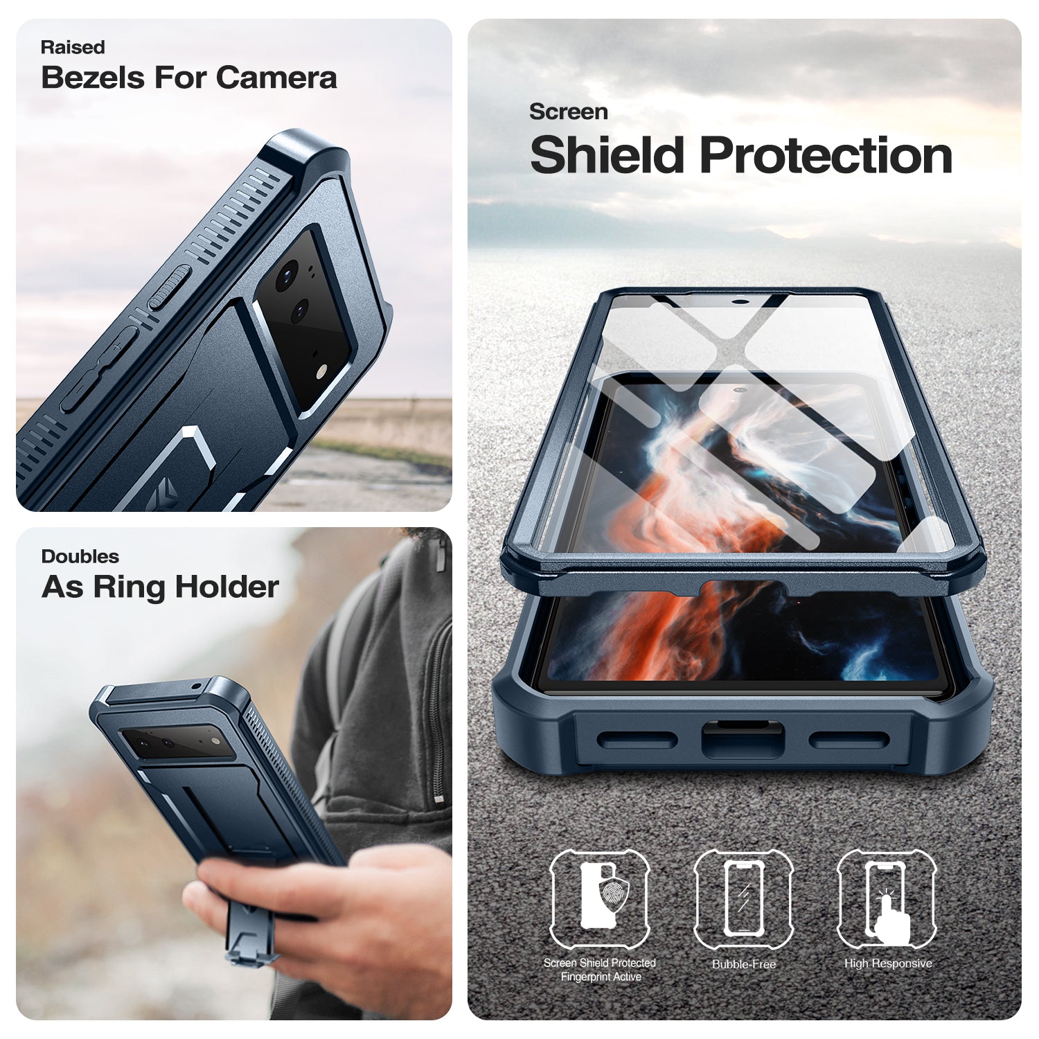 Dexnor Case for Google Pixel 6 With Screen Protector Full Body Bumper Kickstand Heavy-duty Shockproof Rugged Cover.