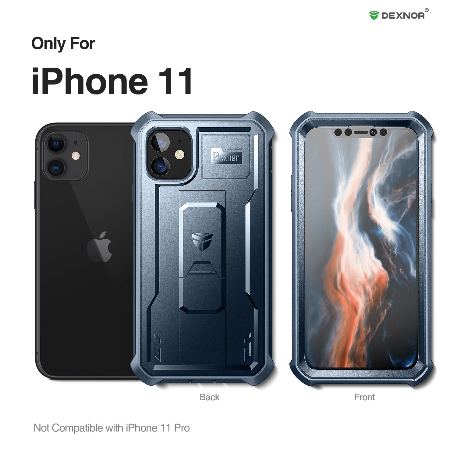 Dexnor Case for iPhone 11 With Screen Protector Full Body Bumper Kickstand Heavy-duty Shockproof Rugged Cover.