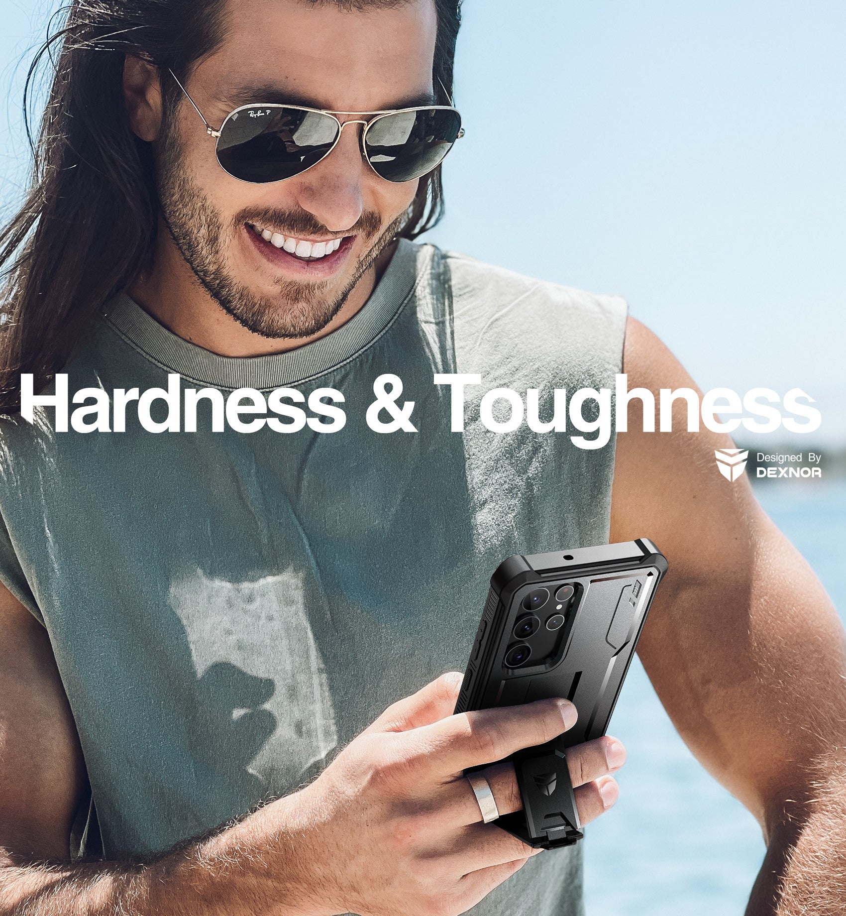 Dexnor Case for Samsung Galaxy S22 Ultra With Screen Protector Full Body Bumper Kickstand Heavy-duty Shockproof Rugged Cover.