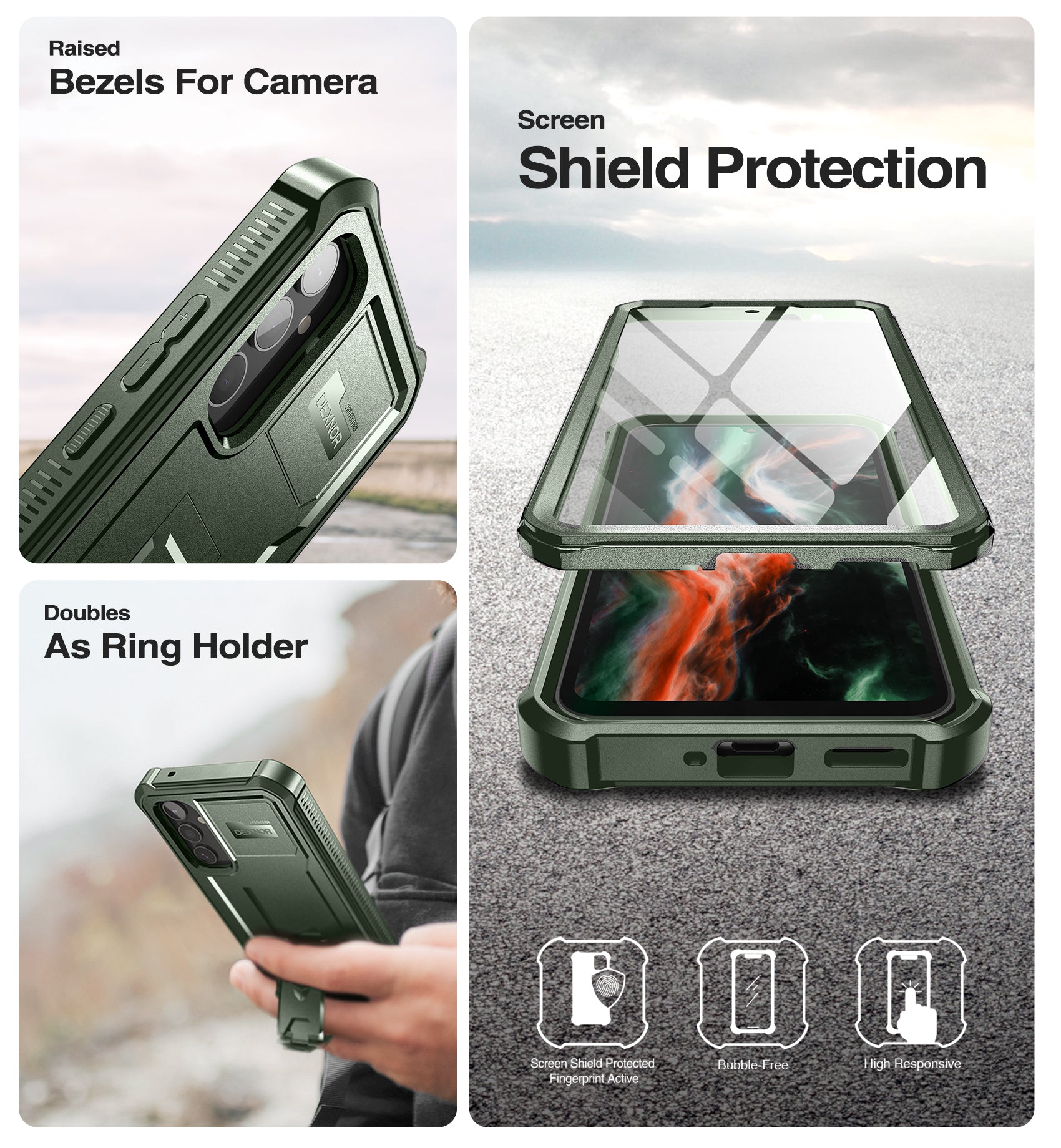 Dexnor Case for Samsung Galaxy A34 5G With Screen Protector Full Body Bumper Kickstand Heavy-duty Shockproof Rugged Cover.