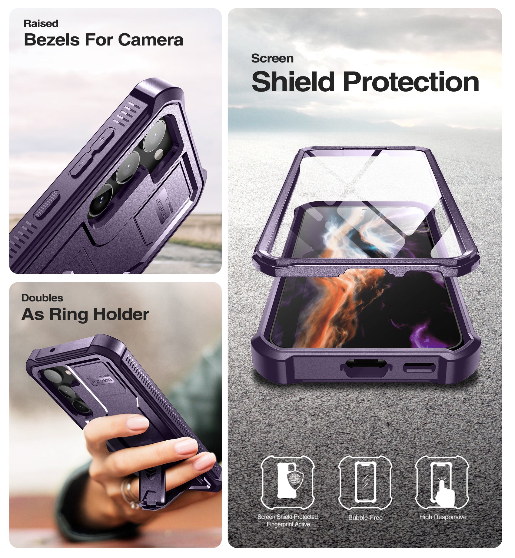 Dexnor Case for Samsung Galaxy S23 With Screen Protector Full Body Bumper Kickstand Heavy-duty Shockproof Rugged Cover.