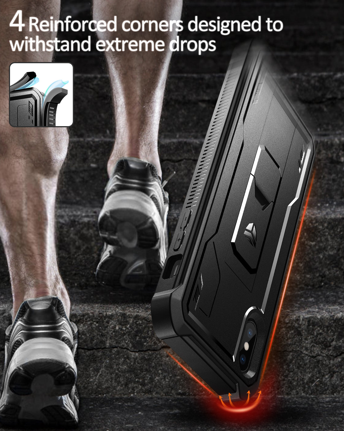 Dexnor Case for iPhone XS Max With Screen Protector Full Body Bumper Kickstand Heavy-duty Shockproof Rugged Cover.