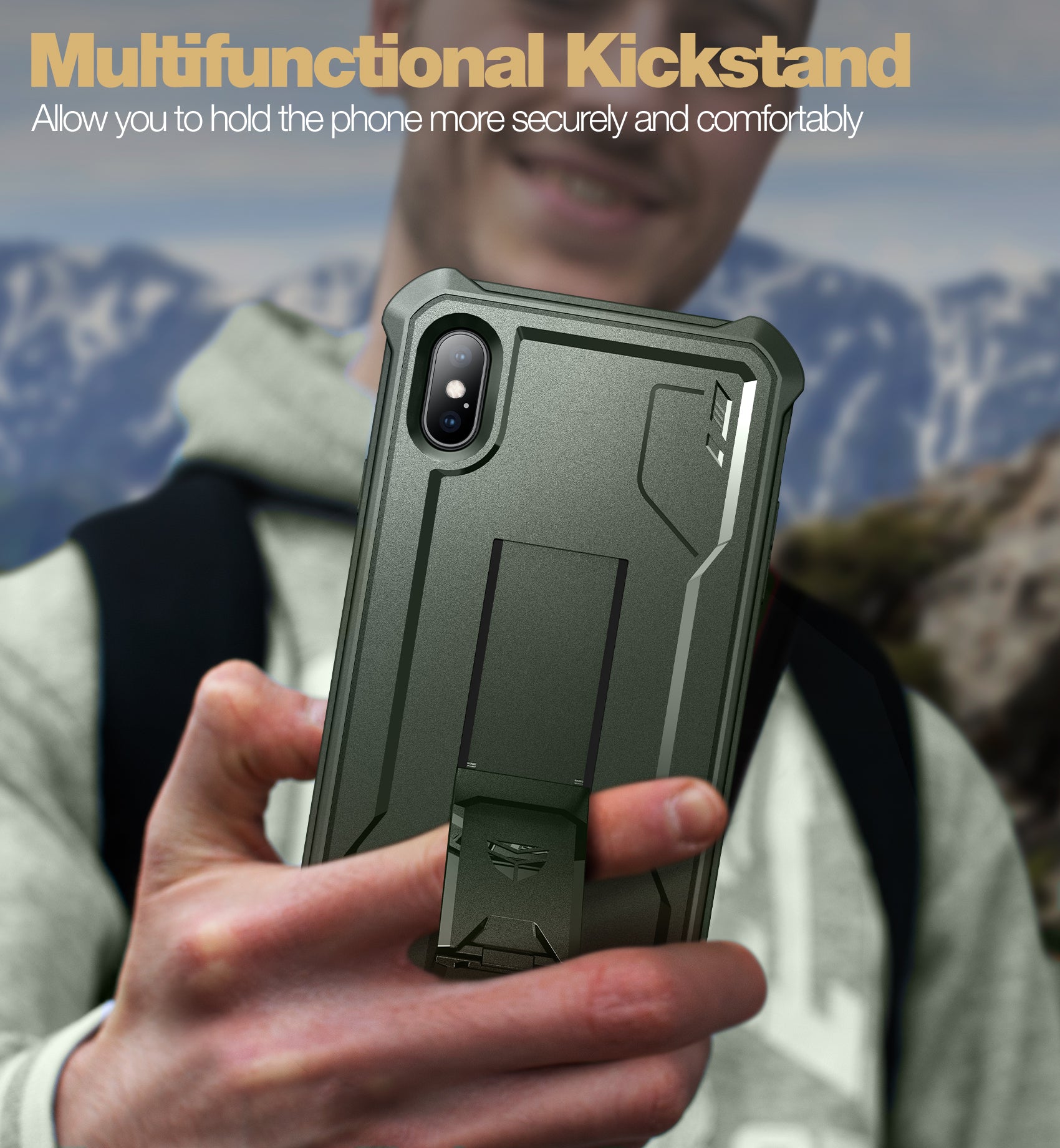 Dexnor Case for iPhone XS Max With Screen Protector Full Body Bumper Kickstand Heavy-duty Shockproof Rugged Cover.