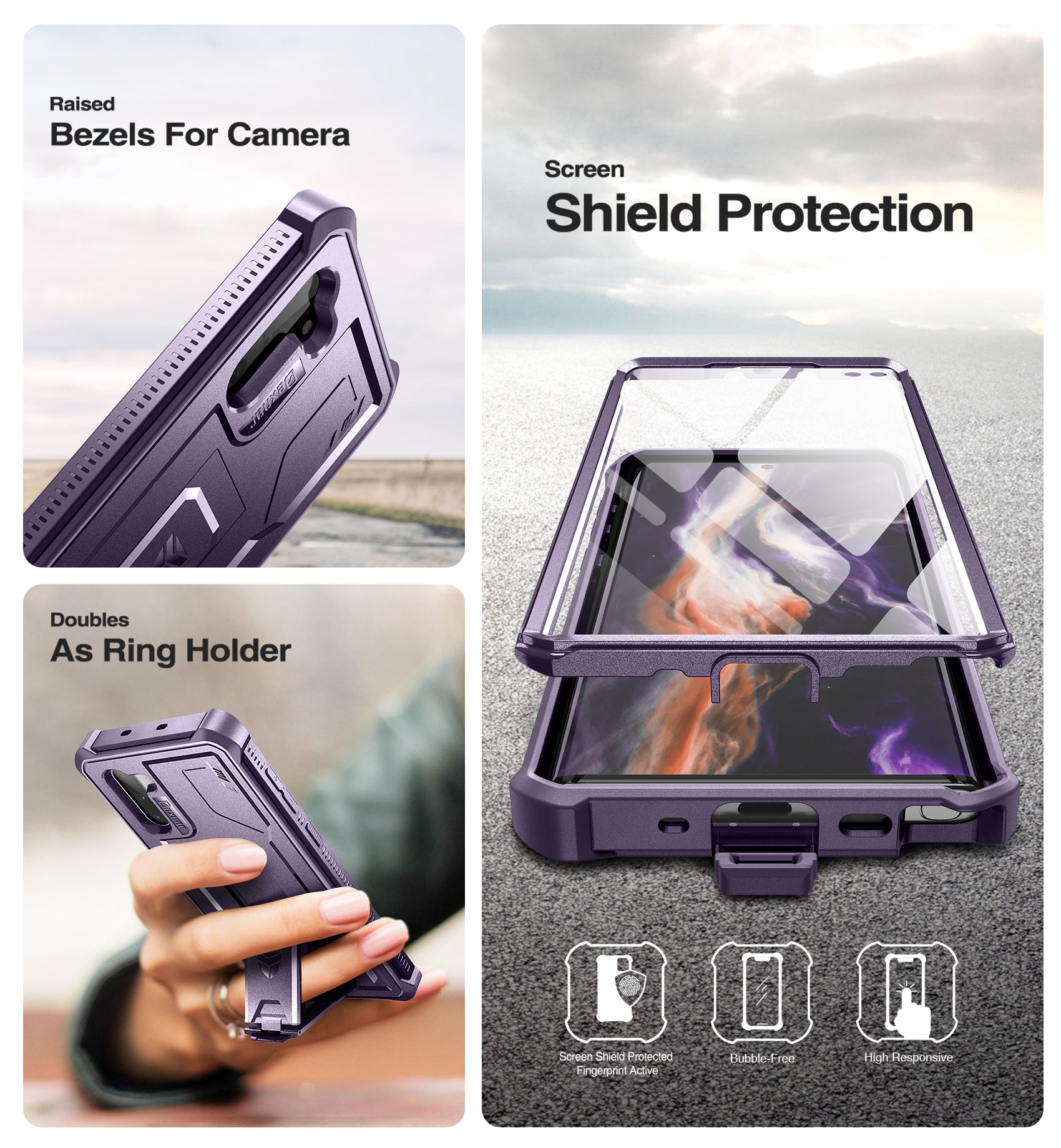 Dexnor Case for Samsung Galaxy Note 10 With Single Screen Protector Full Body Bumper Kickstand Heavy-duty Shockproof Rugged Cover.