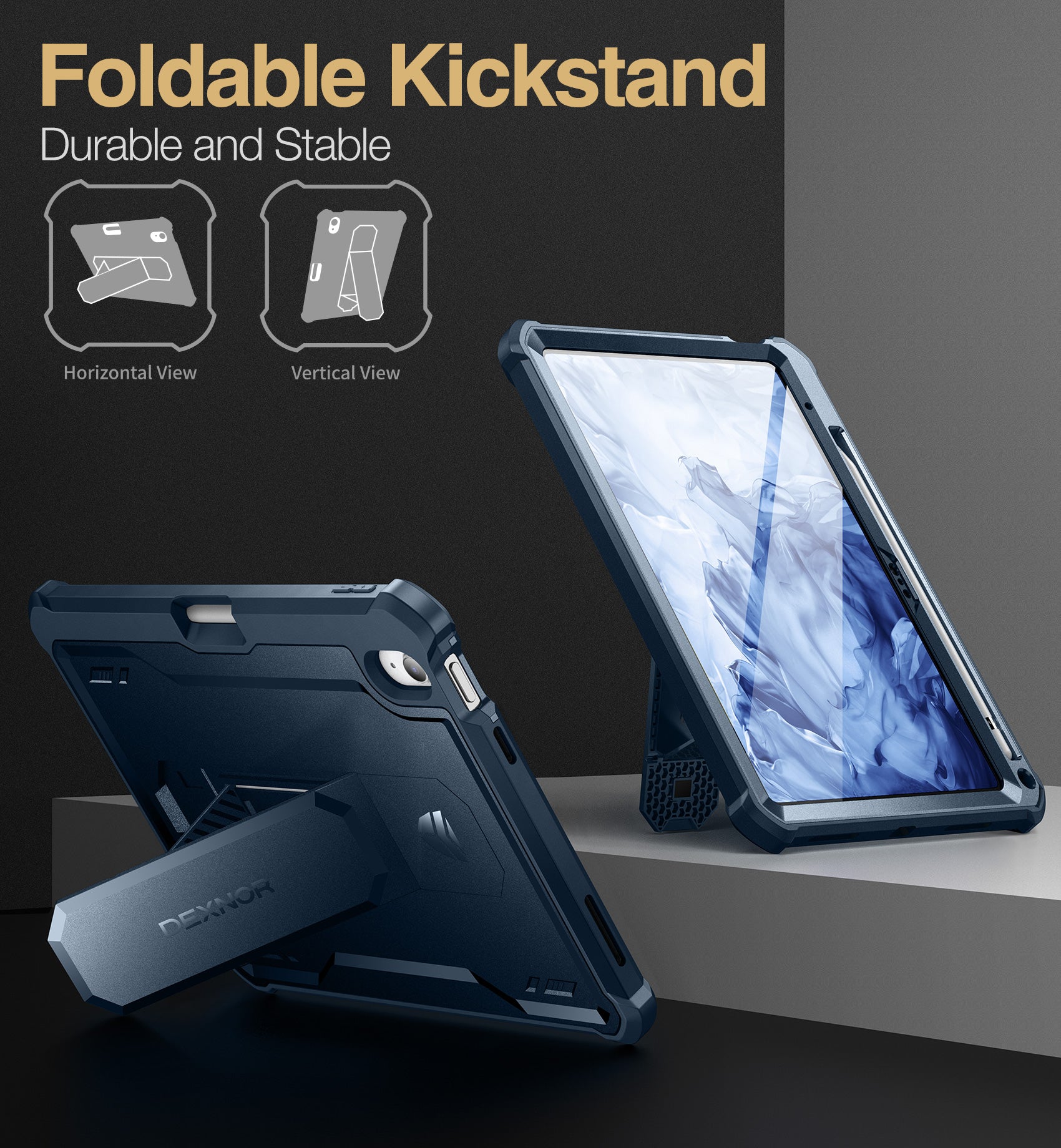 Dexnor Tablet Case for iPad 2022 With Screen Protector Full Body Bumper Kickstand Heavy-duty Shockproof Rugged Pen Holder Cover.