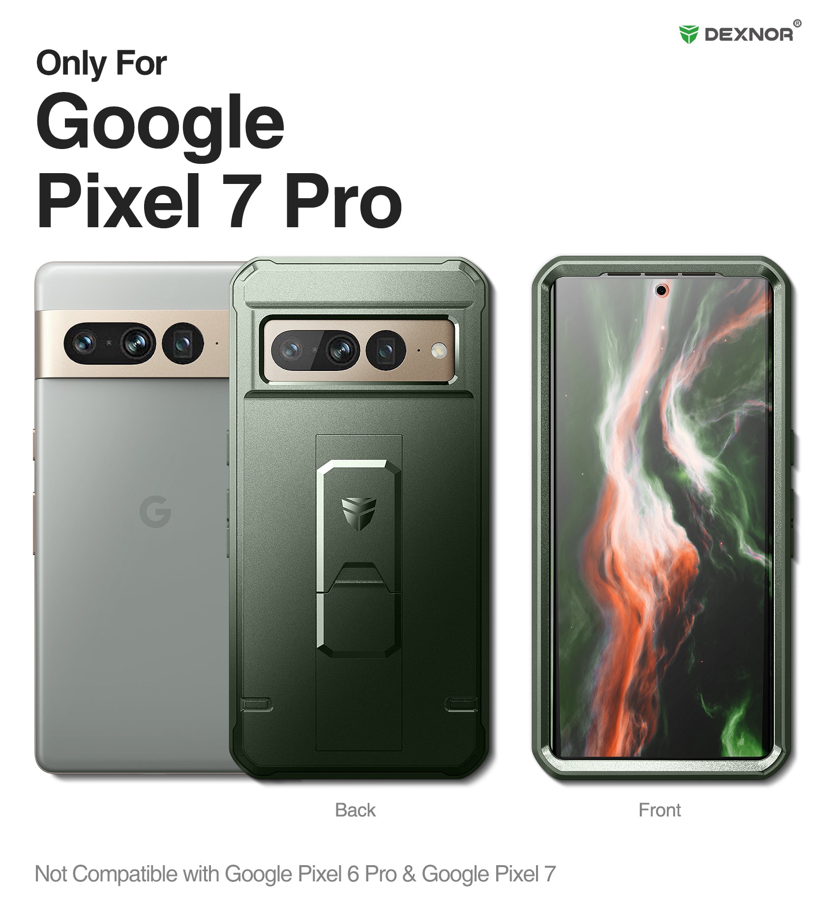 Dexnor Case for Google Pixel 7 Pro With Screen Protector Full Body Bumper Kickstand Heavy-duty Shockproof Rugged Cover.