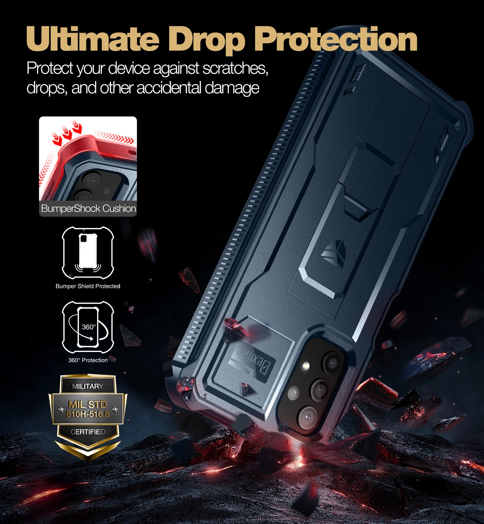Dexnor Case for Samsung Galaxy A32 5G With Single Screen Protector Full Body Bumper Kickstand Heavy-duty Shockproof Rugged Cover.