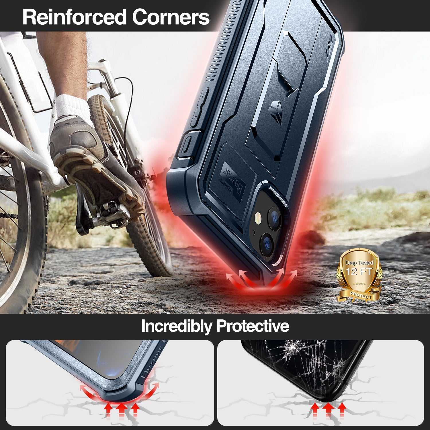 Dexnor Case for iPhone 11 With Screen Protector Full Body Bumper Kickstand Heavy-duty Shockproof Rugged Cover.